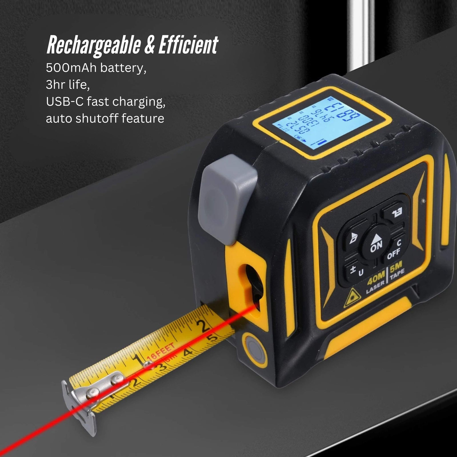 40m Digital Laser Tape Measure + 5m Steel Tape – 3-in-1 Cross Marking