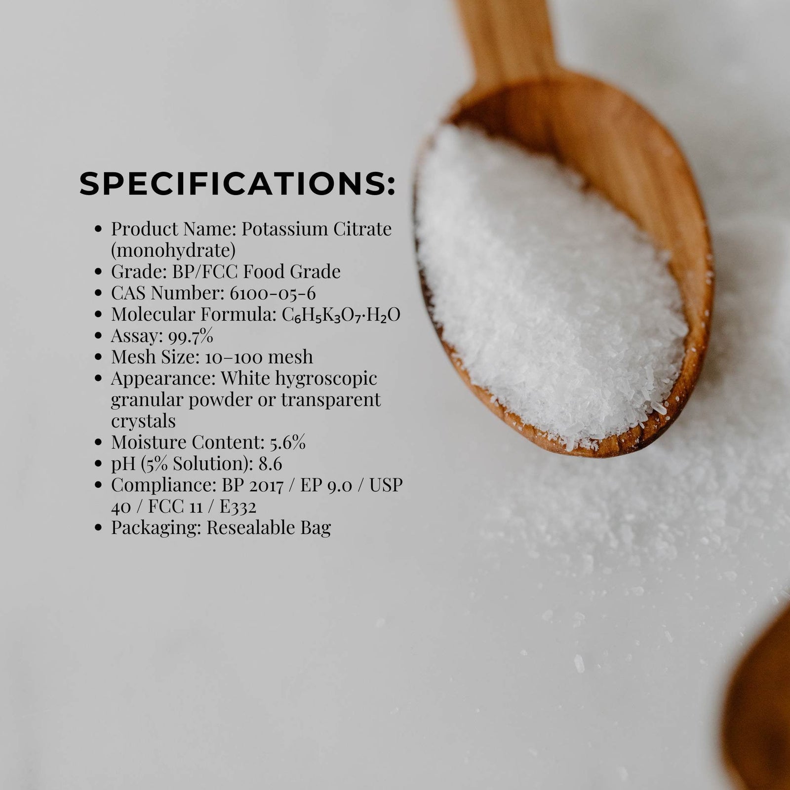 Orku 1Kg Potassium Citrate Food Grade - Granular BP USP FCC E332 Additive