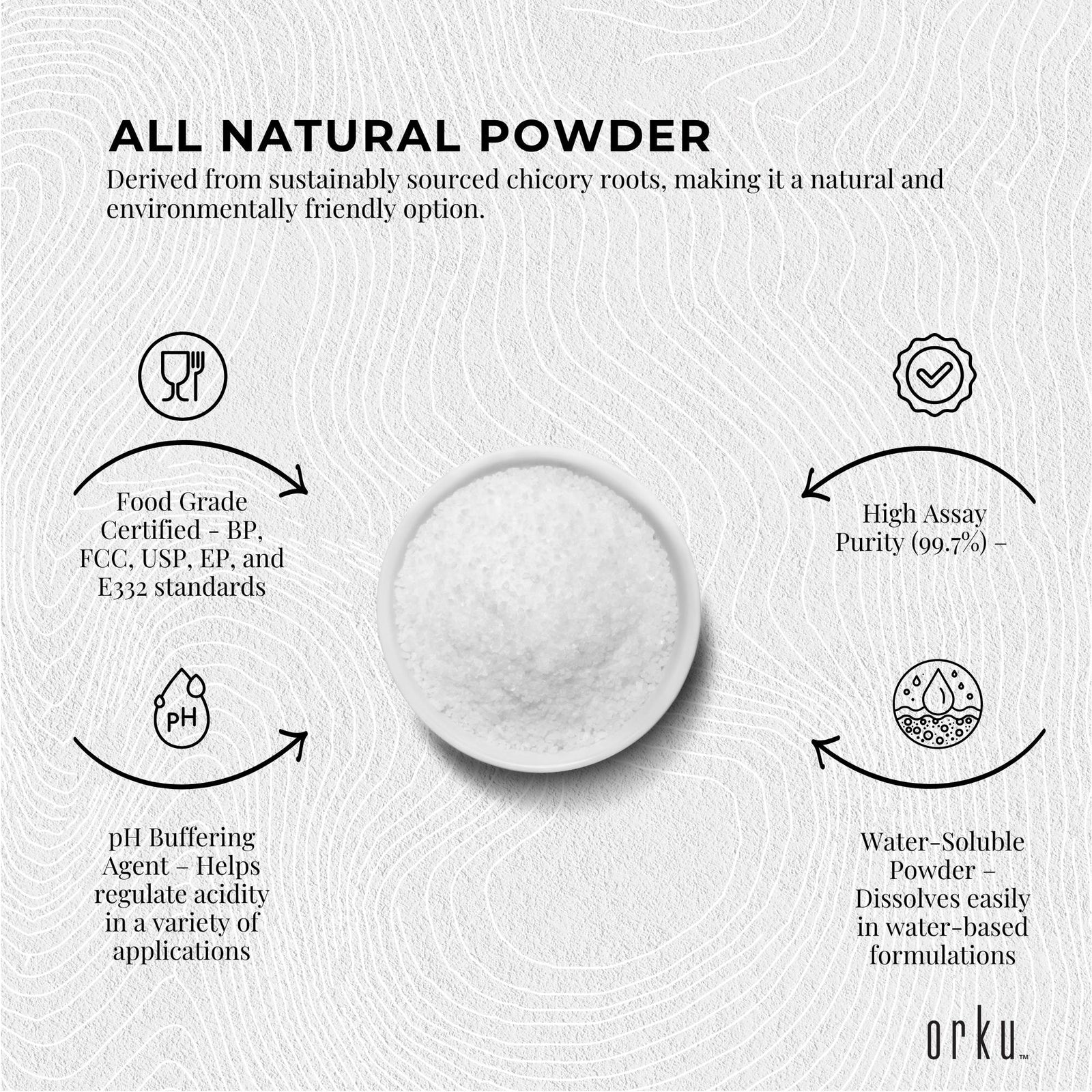 Orku 2Kg Potassium Citrate Food Grade - Granular BP USP FCC E332 Additive