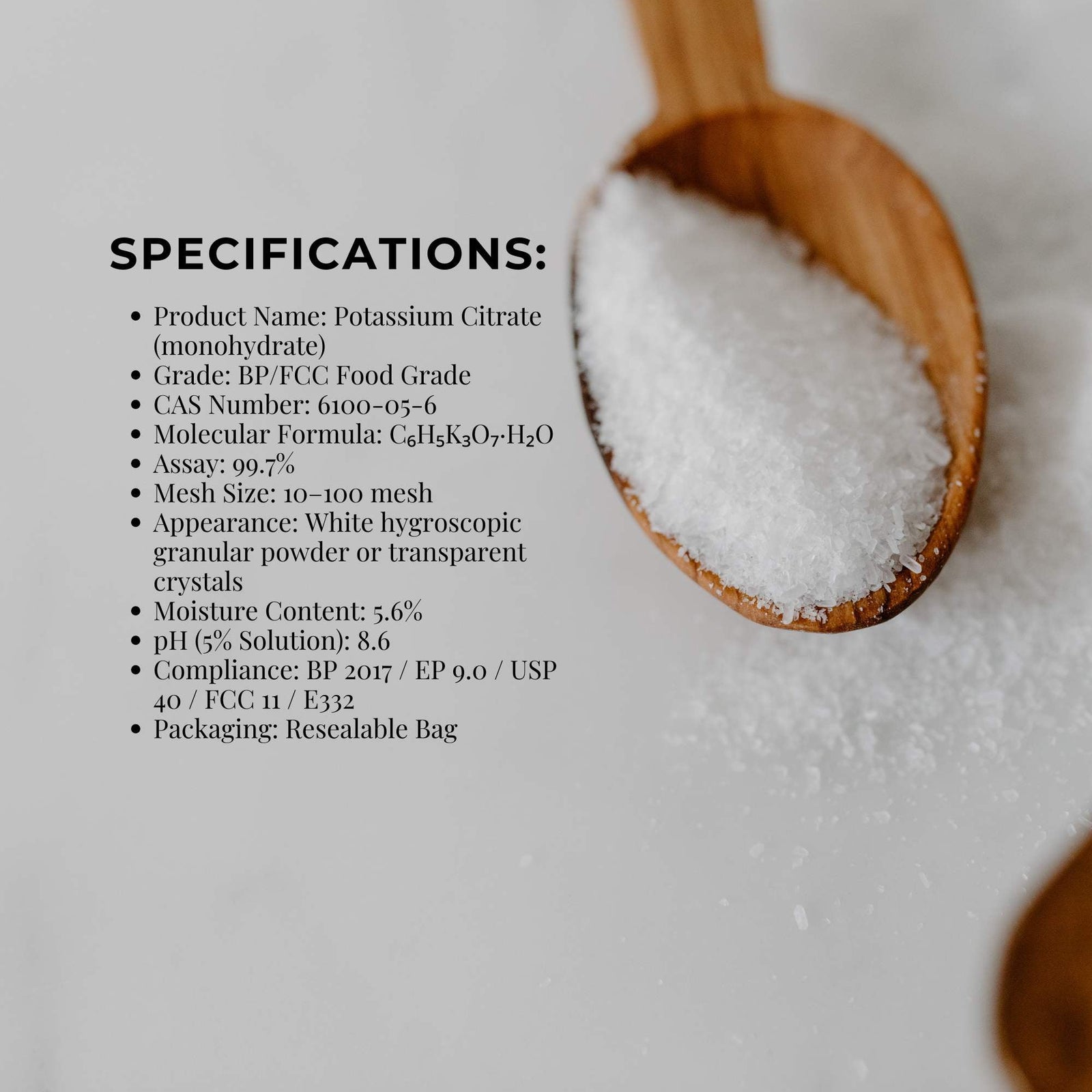 Orku 5Kg Potassium Citrate Food Grade - Granular BP USP FCC E332 Additive
