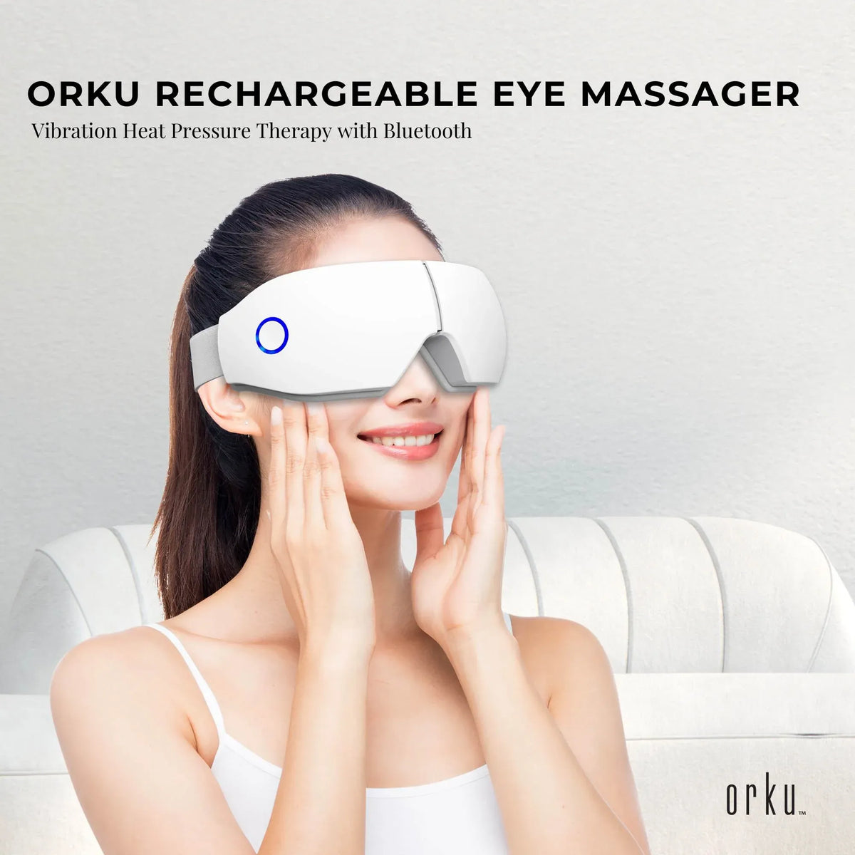 Rechargeable Eye Massager - Heat Compression Vibration Bluetooth White