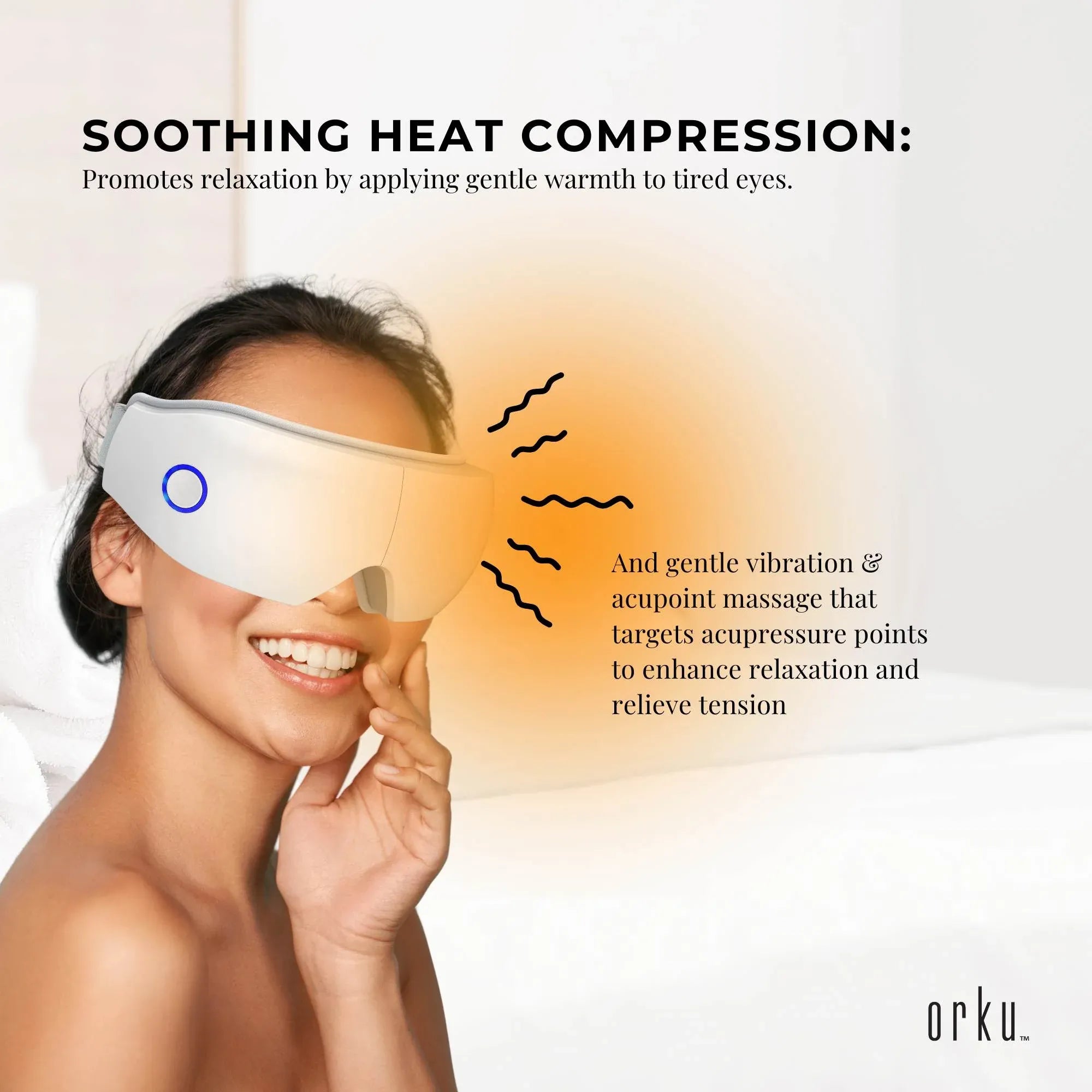 Rechargeable Eye Massager - Heat Compression Vibration Bluetooth White