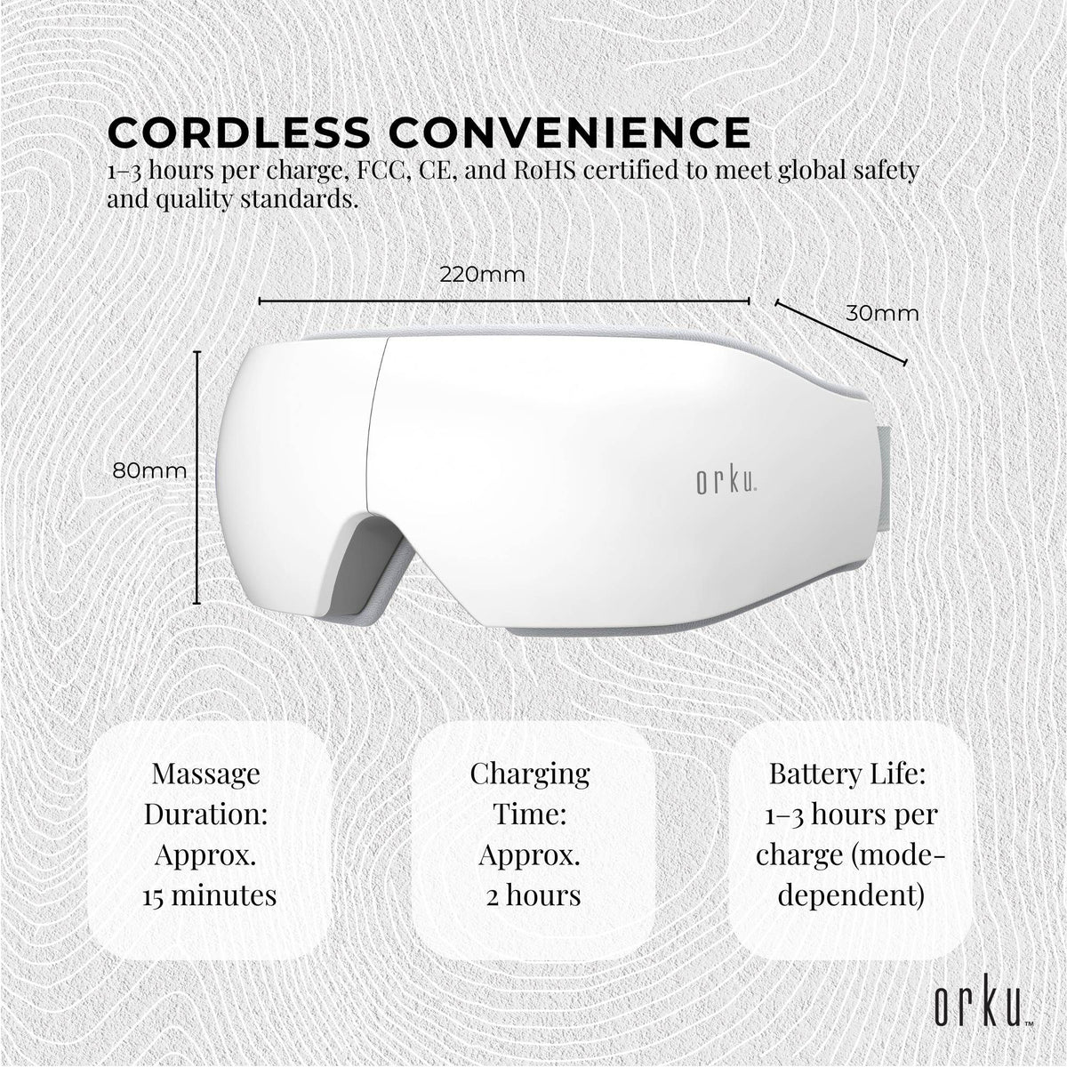 Rechargeable Eye Massager - Heat Compression Vibration Bluetooth White