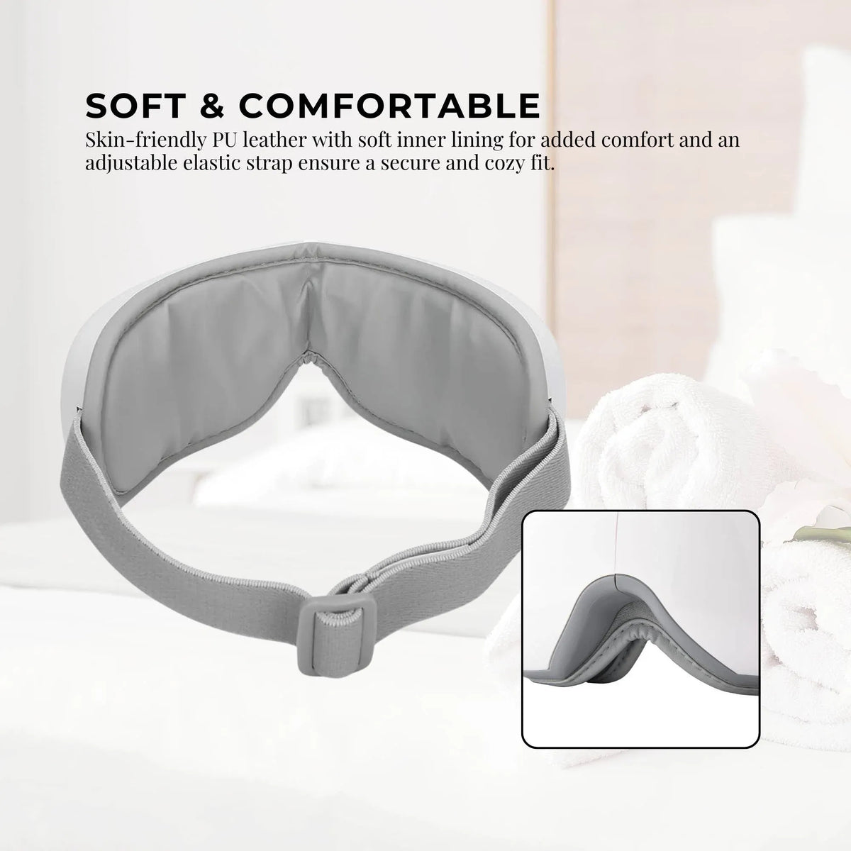 Rechargeable Eye Massager - Heat Compression Vibration Bluetooth White