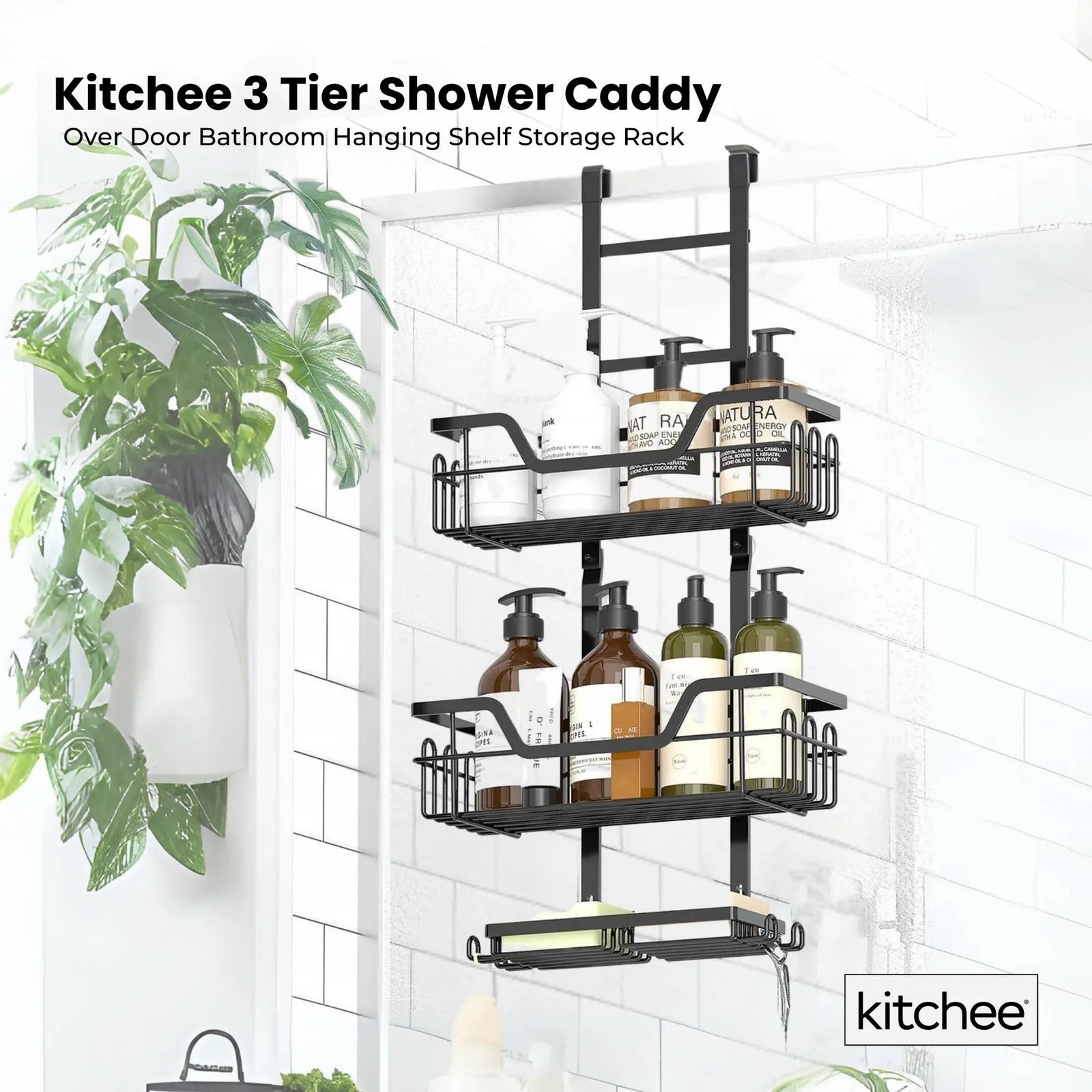 3 Tier Shower Caddy Over Door Bathroom Hanging Shelf Storage Rack Black