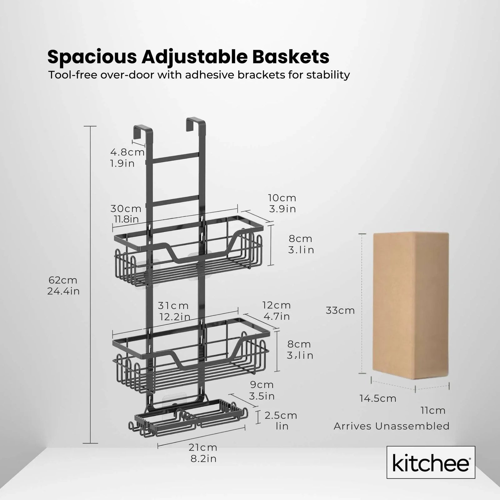 3 Tier Shower Caddy Over Door Bathroom Hanging Shelf Storage Rack Black