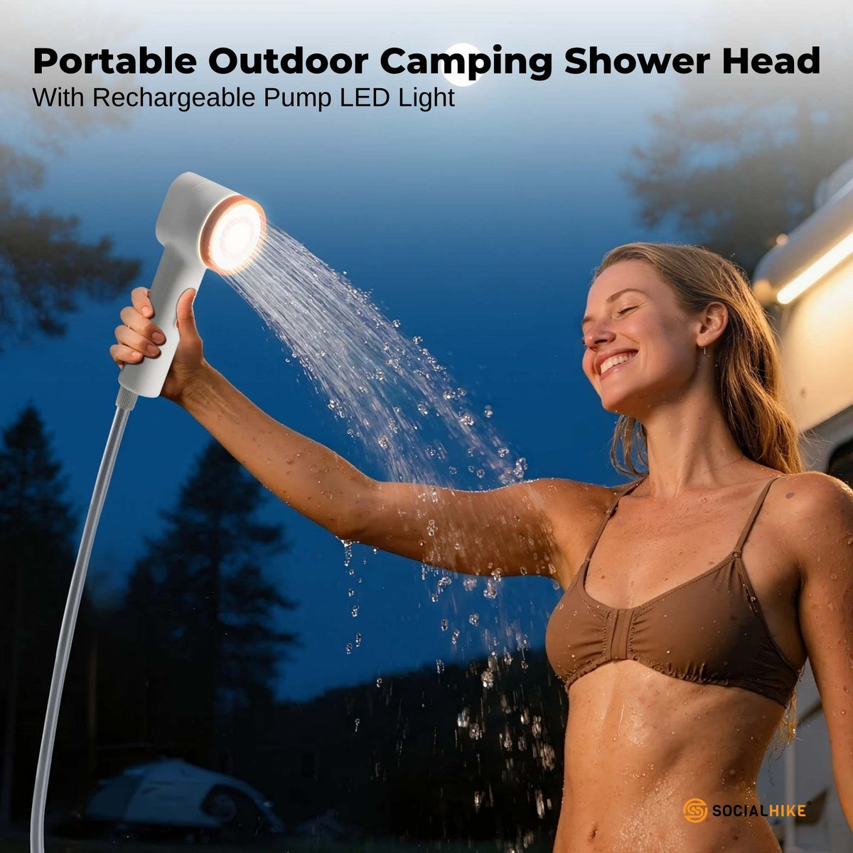 Portable Camping Shower Head - Outdoor Rechargeable Pump LED Light