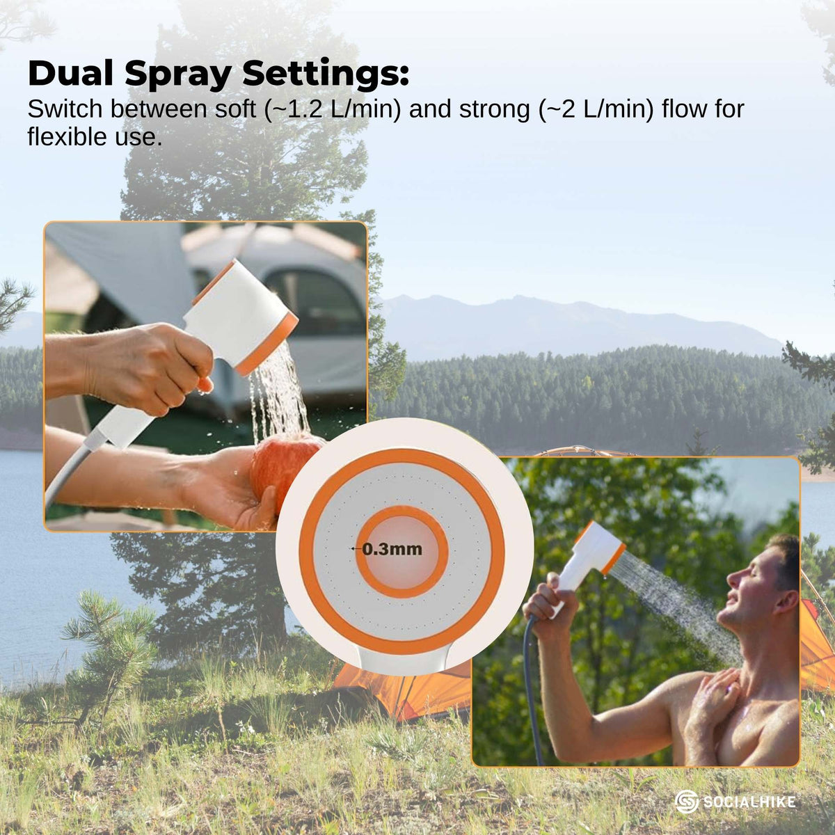 Portable Camping Shower Head - Outdoor Rechargeable Pump LED Light