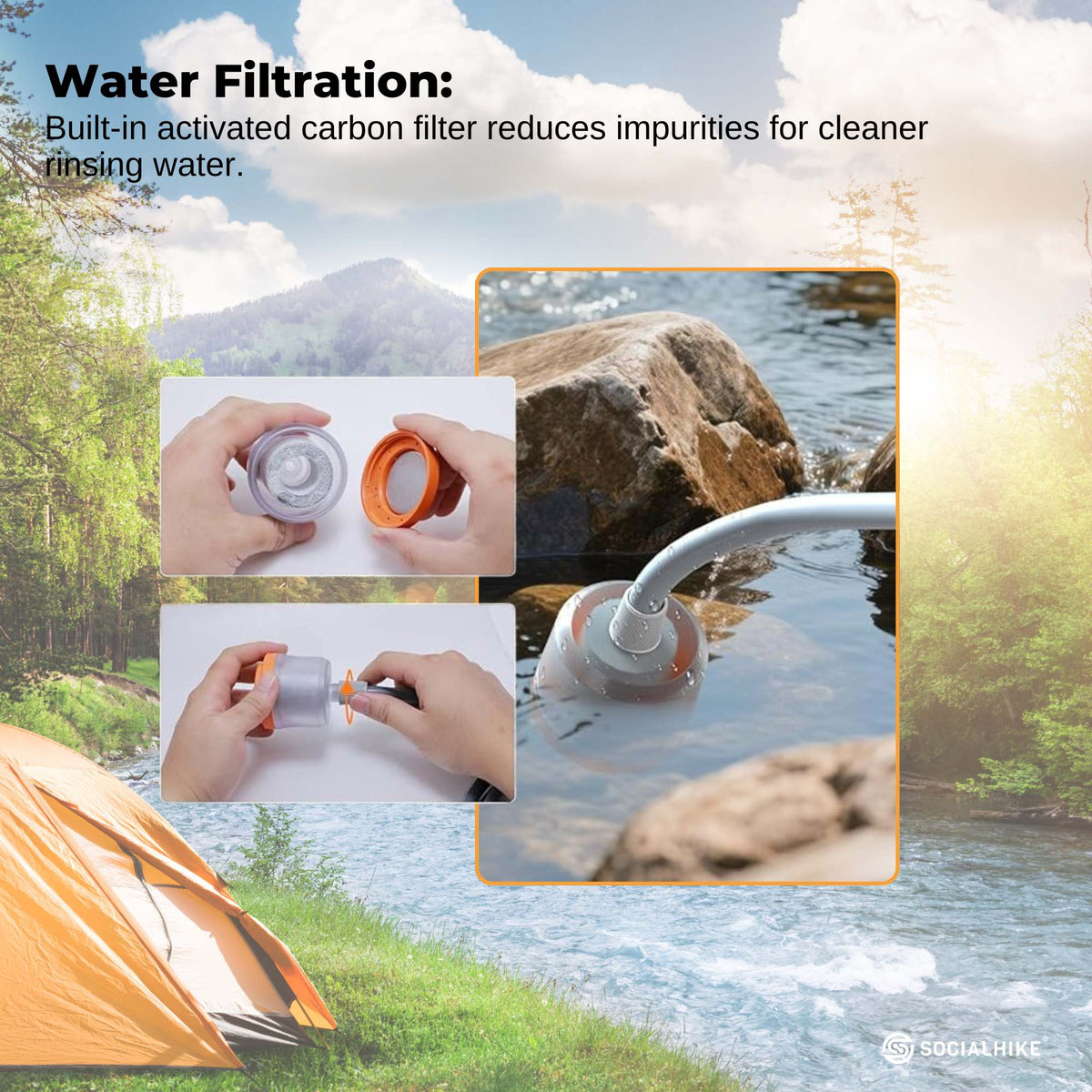 Portable Camping Shower Head - Outdoor Rechargeable Pump LED Light