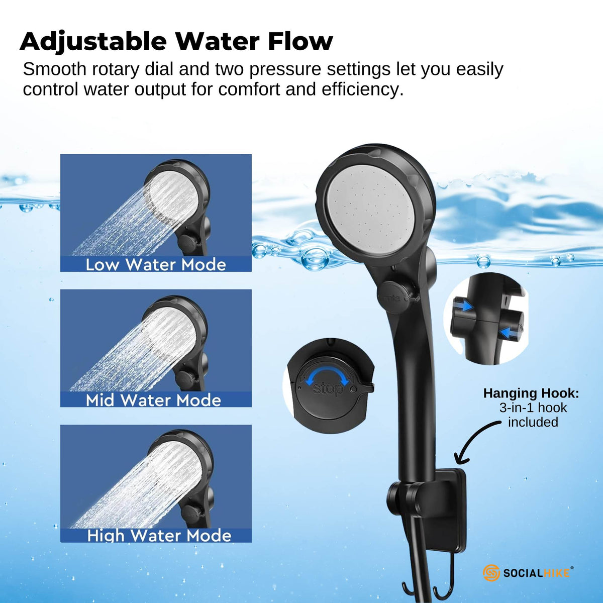 Portable Camping Shower Kit - 6000MAh Outdoor Rechargeable Pump LED