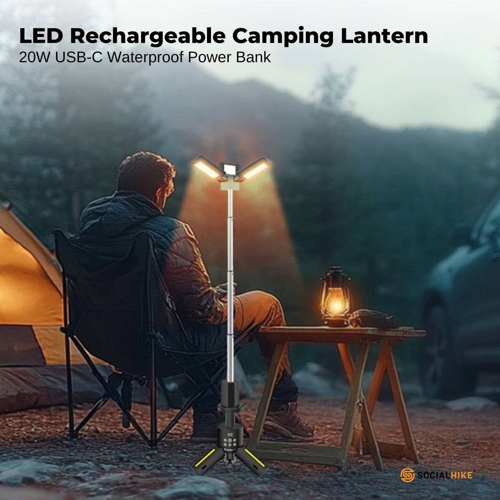 Rechargeable Telescopic Camping Light - Outdoor LED 20W Lantern