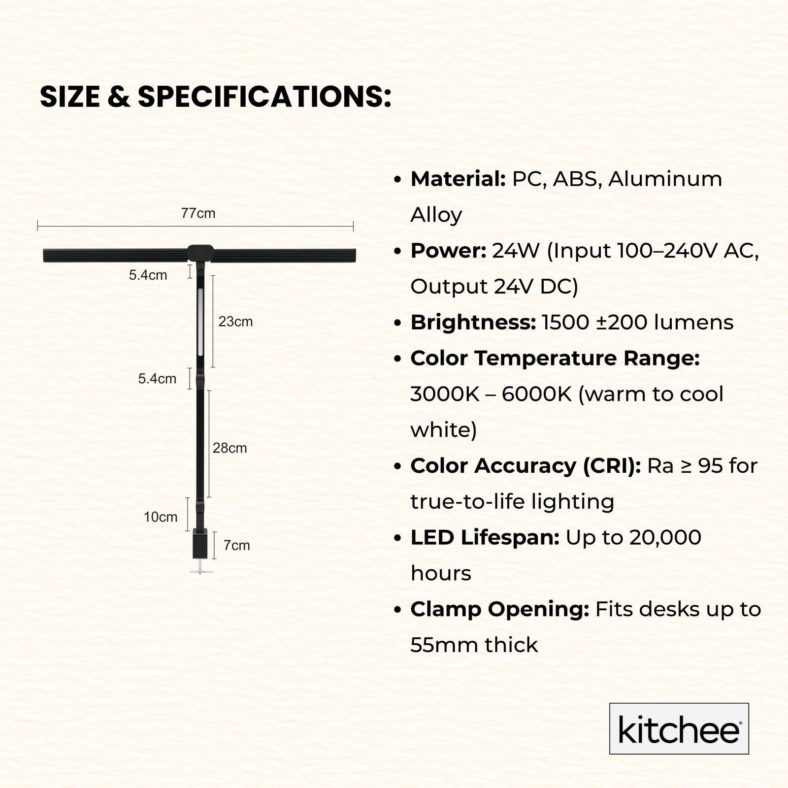 Tri-Fold LED Desk Lamp with Clamp - Swinging Arm Eye-Care Dimmable Light