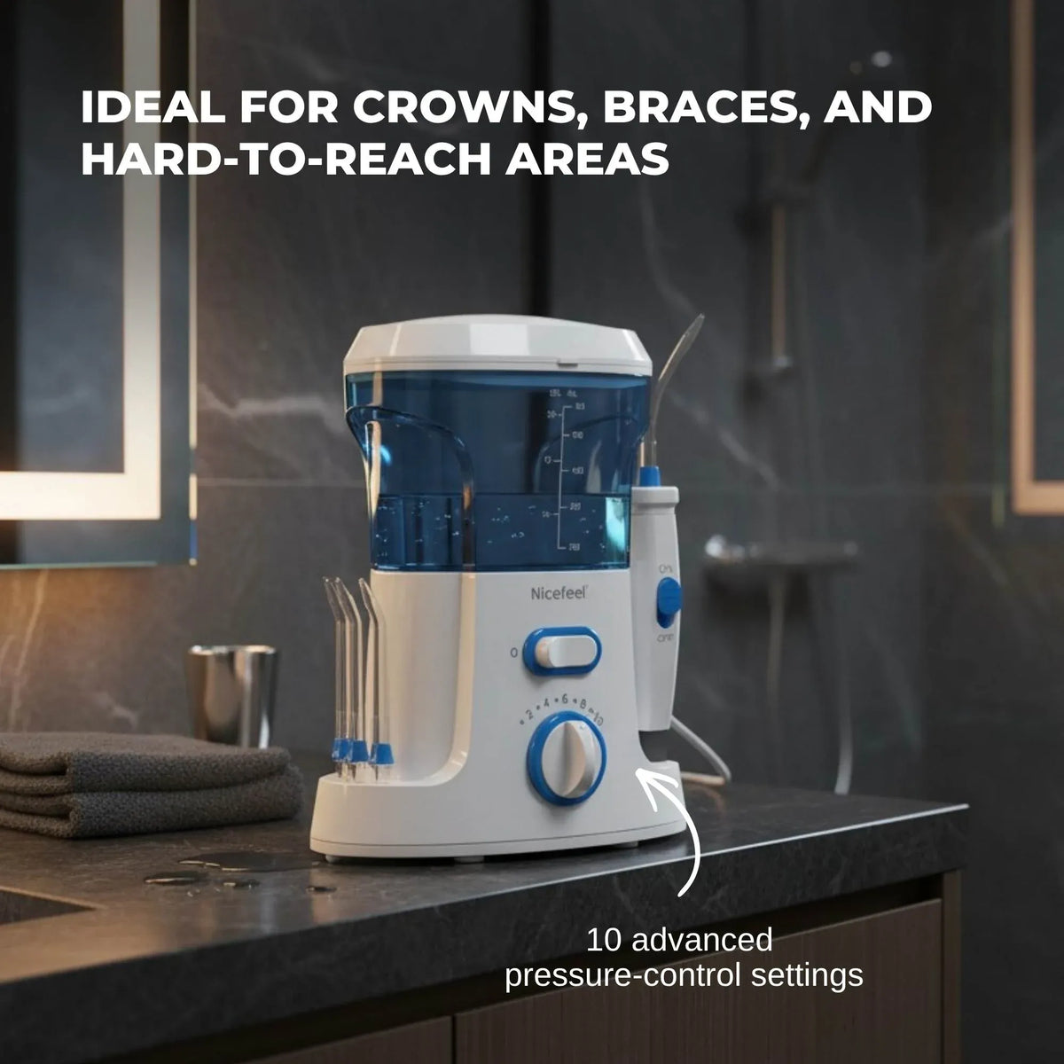 600ml Water Flosser Electric Dental Oral Irrigator 10 Pressure Settings 7 Tips