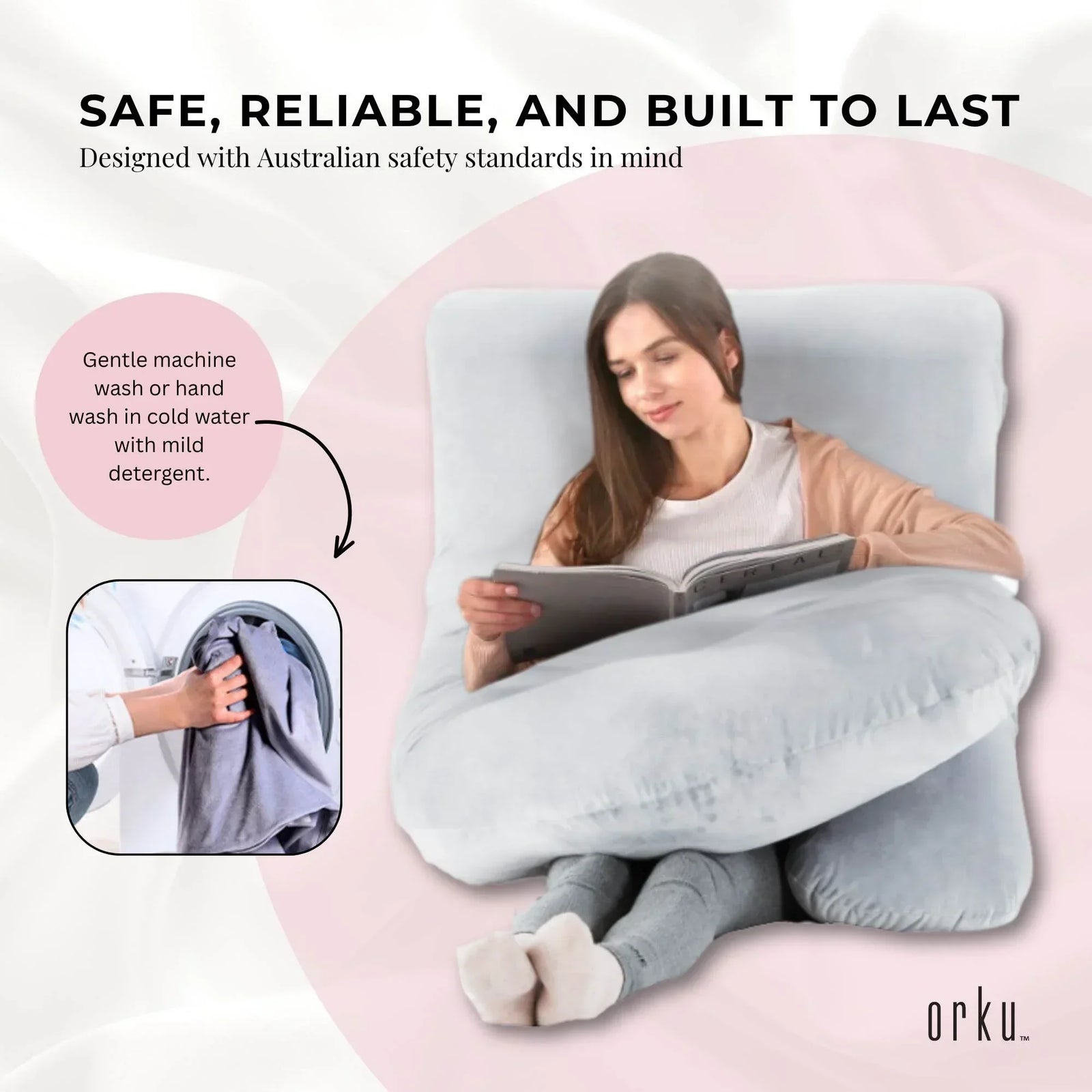 Maternity Pregnancy Pillow - J-Shape Full Length for Side Sleepers Grey