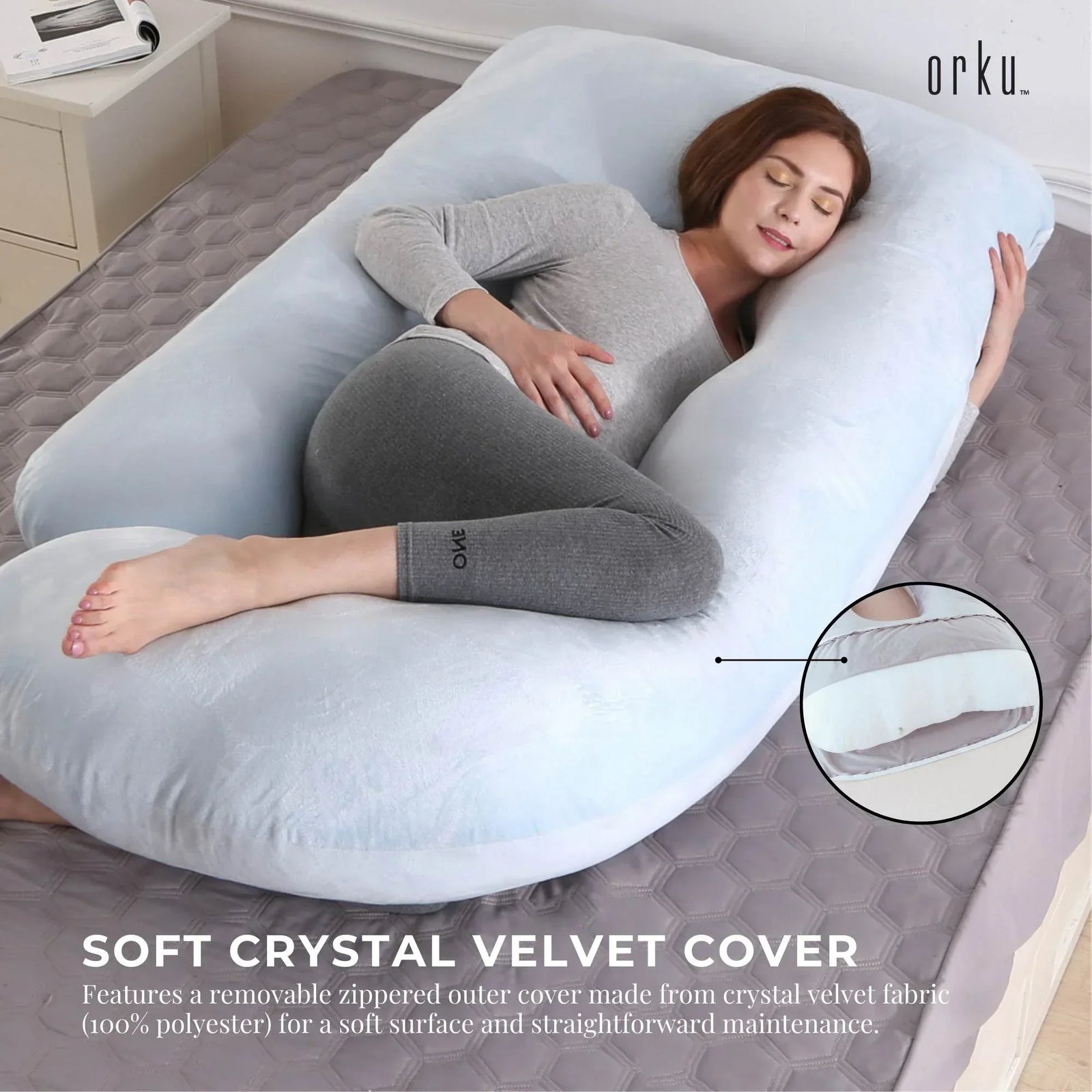 Maternity Pregnancy Pillow - J-Shape Full Length for Side Sleepers Grey