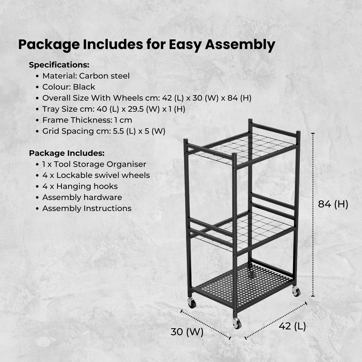 Tooleroo Garden Tool Organiser Rack - Rolling Storage Trolley for Yard Garage