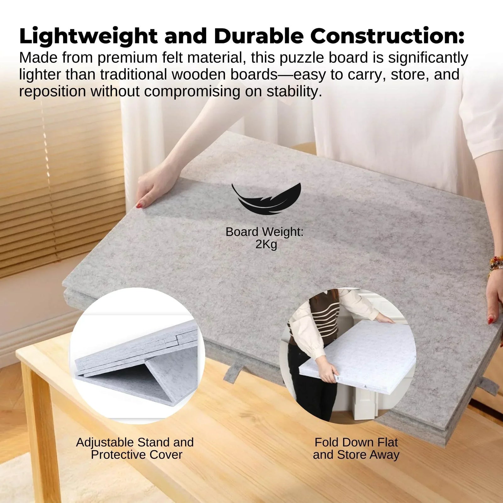Puzzle Board 1000 pcs - Felt Tilting Portable Cover + Drawers Silver