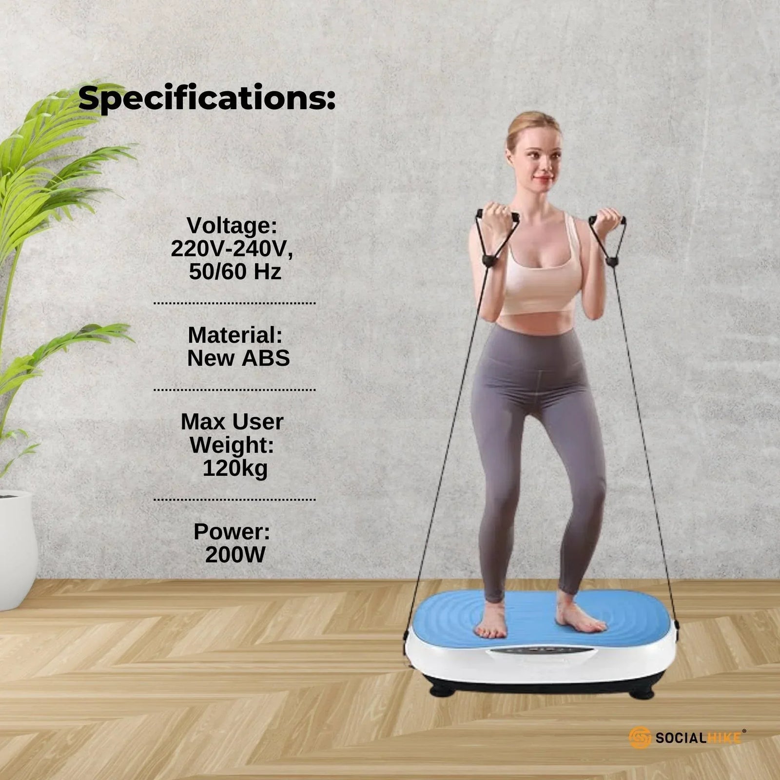 Social Hike 55cm Vibration Plate Machine Full Body Exercise Platform 200W Blue