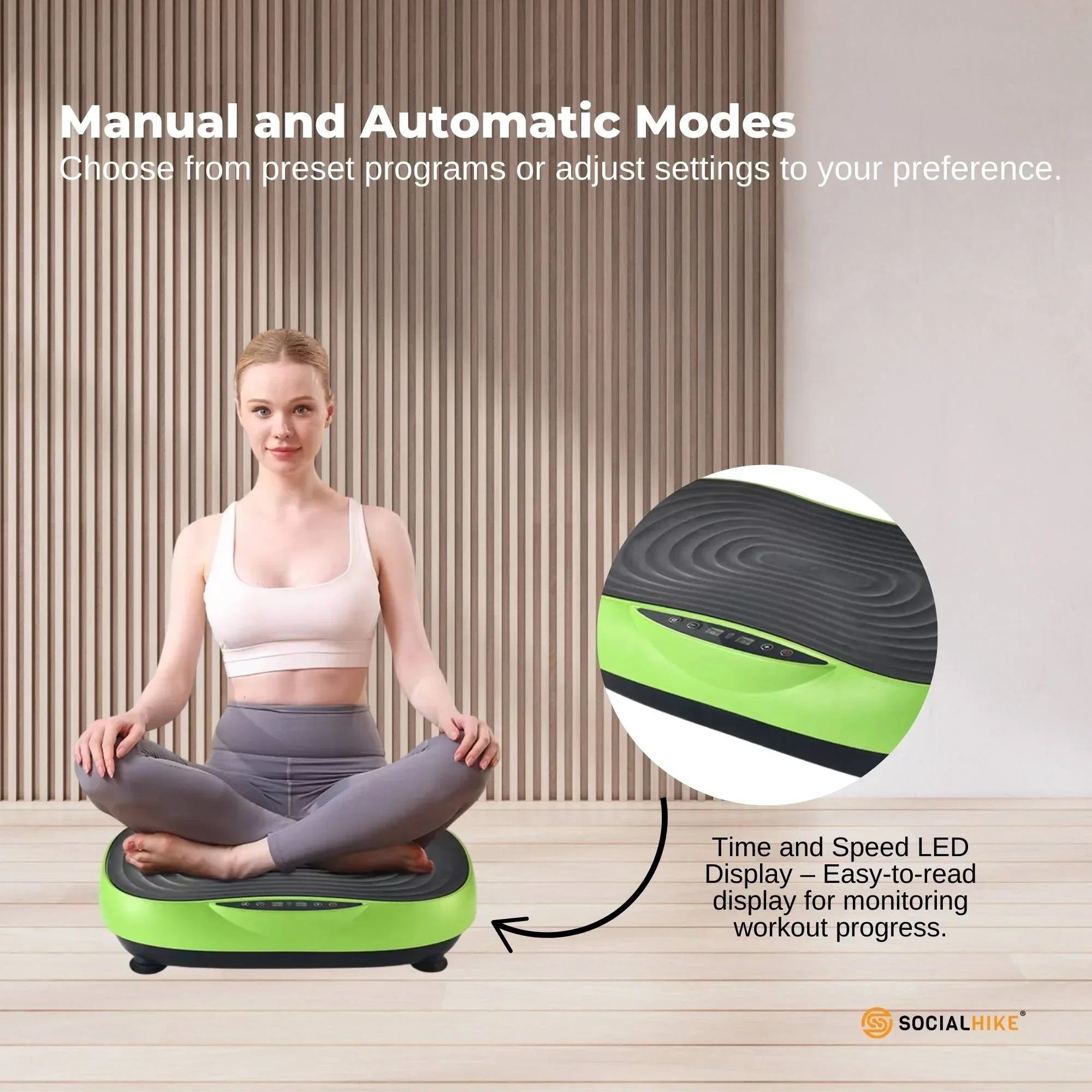 Social Hike 55cm Vibration Plate Machine Full Body Exercise Platform 200W Green