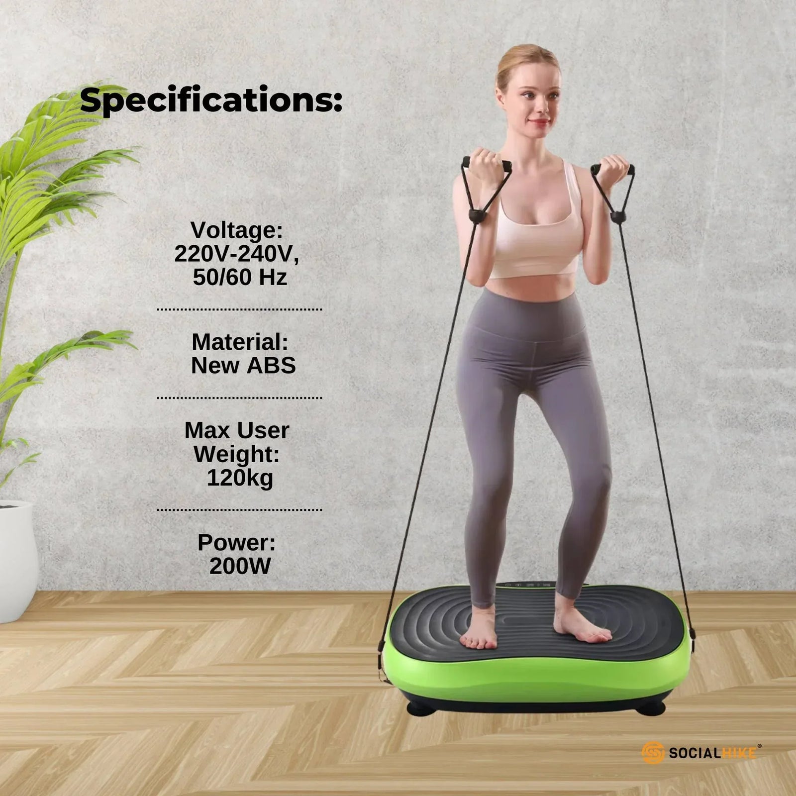 Social Hike 55cm Vibration Plate Machine Full Body Exercise Platform 200W Green