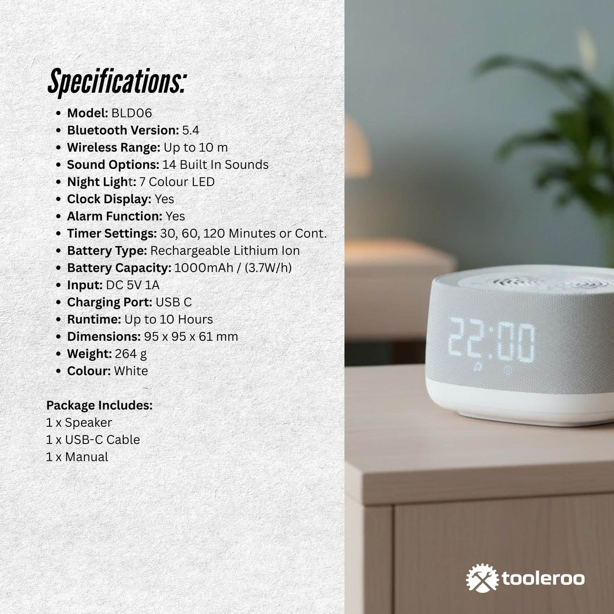 White Noise Machine Speaker - Bluetooth Night Light Sleep Sound