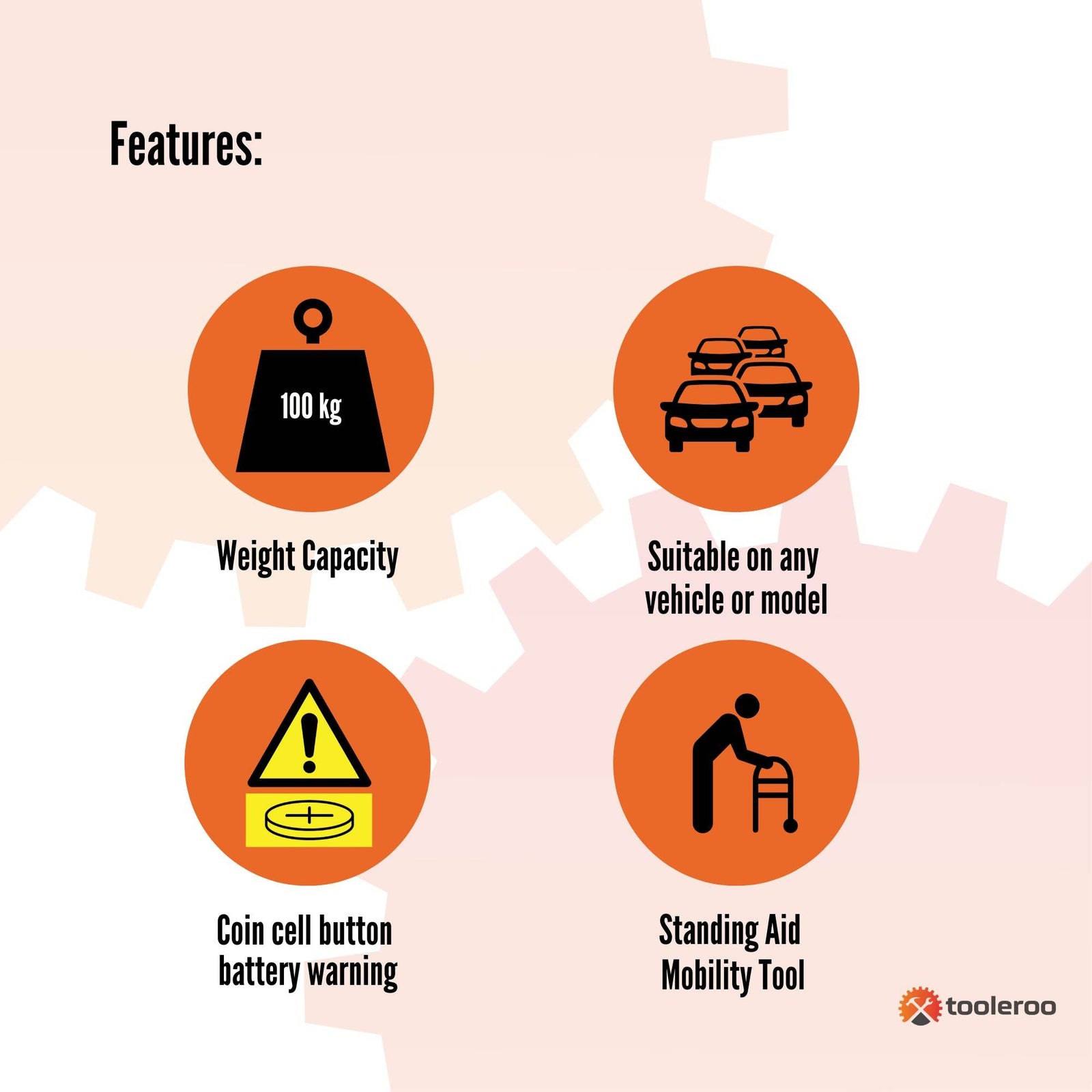 1x Car Cane Door Handle - Portable Elderly Standing Aid LED Flashlight Hammer Tool