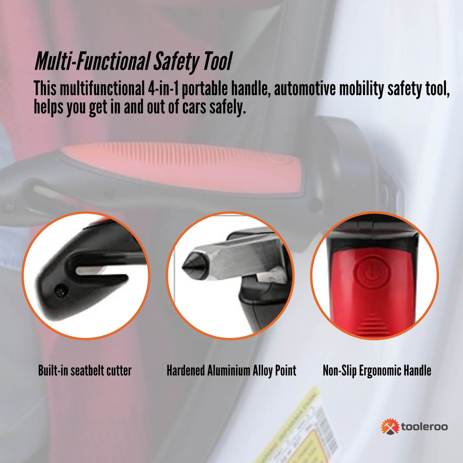 1x Car Cane Door Handle - Portable Elderly Standing Aid LED Flashlight Hammer Tool