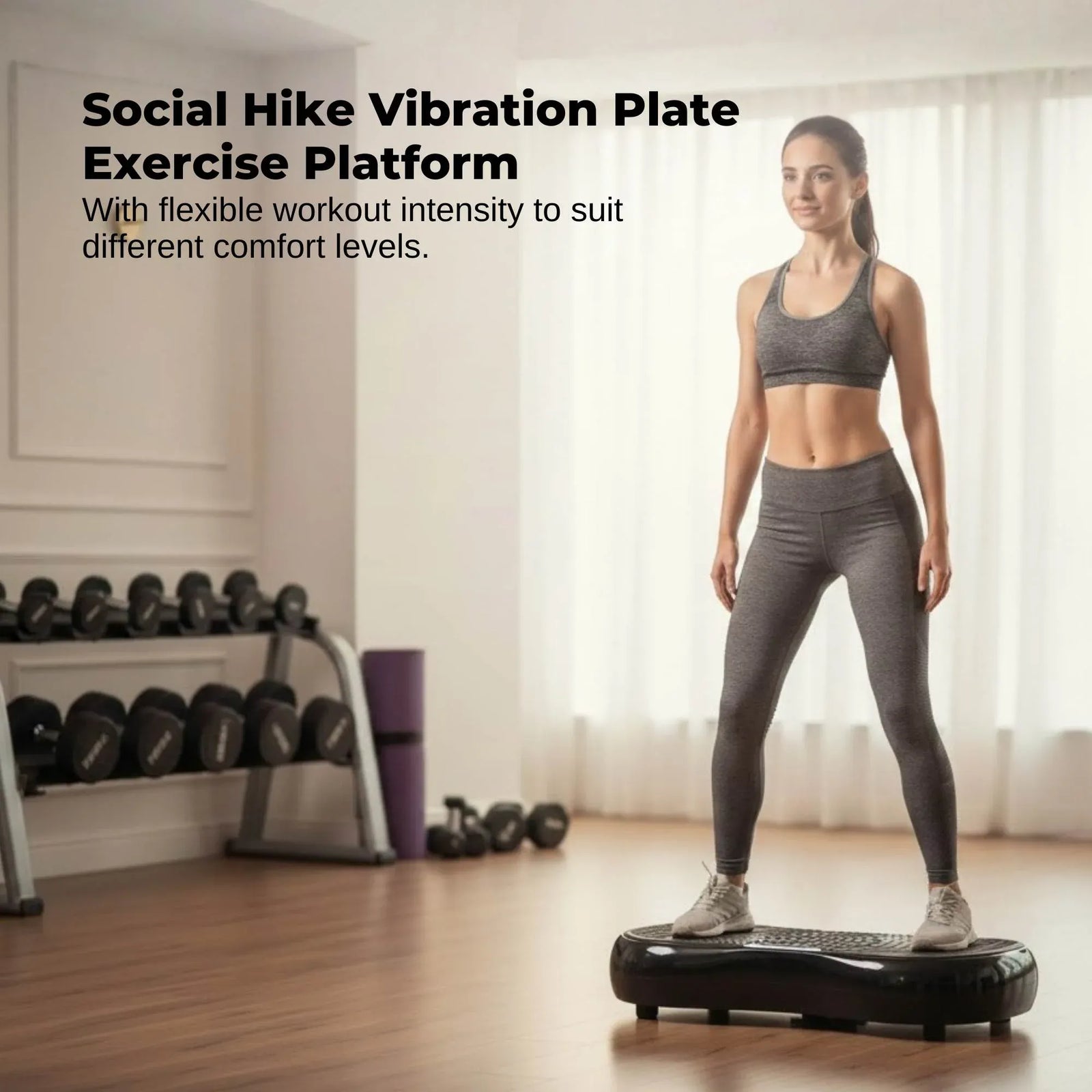 Social Hike 68cm Vibration Plate Machine Full Body Workout Platform Black