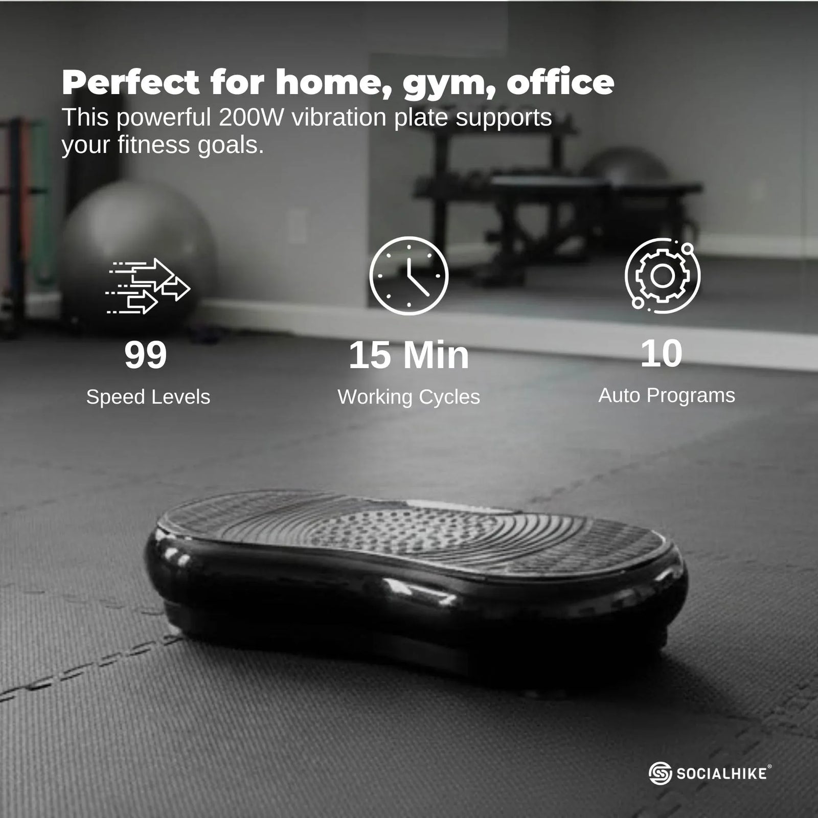 Social Hike 68cm Vibration Plate Machine Full Body Workout Platform Black