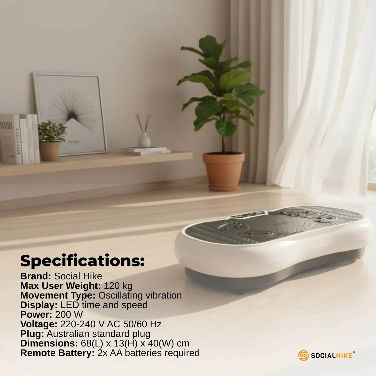 Social Hike 68cm Vibration Plate Machine Full Body Workout Platform White