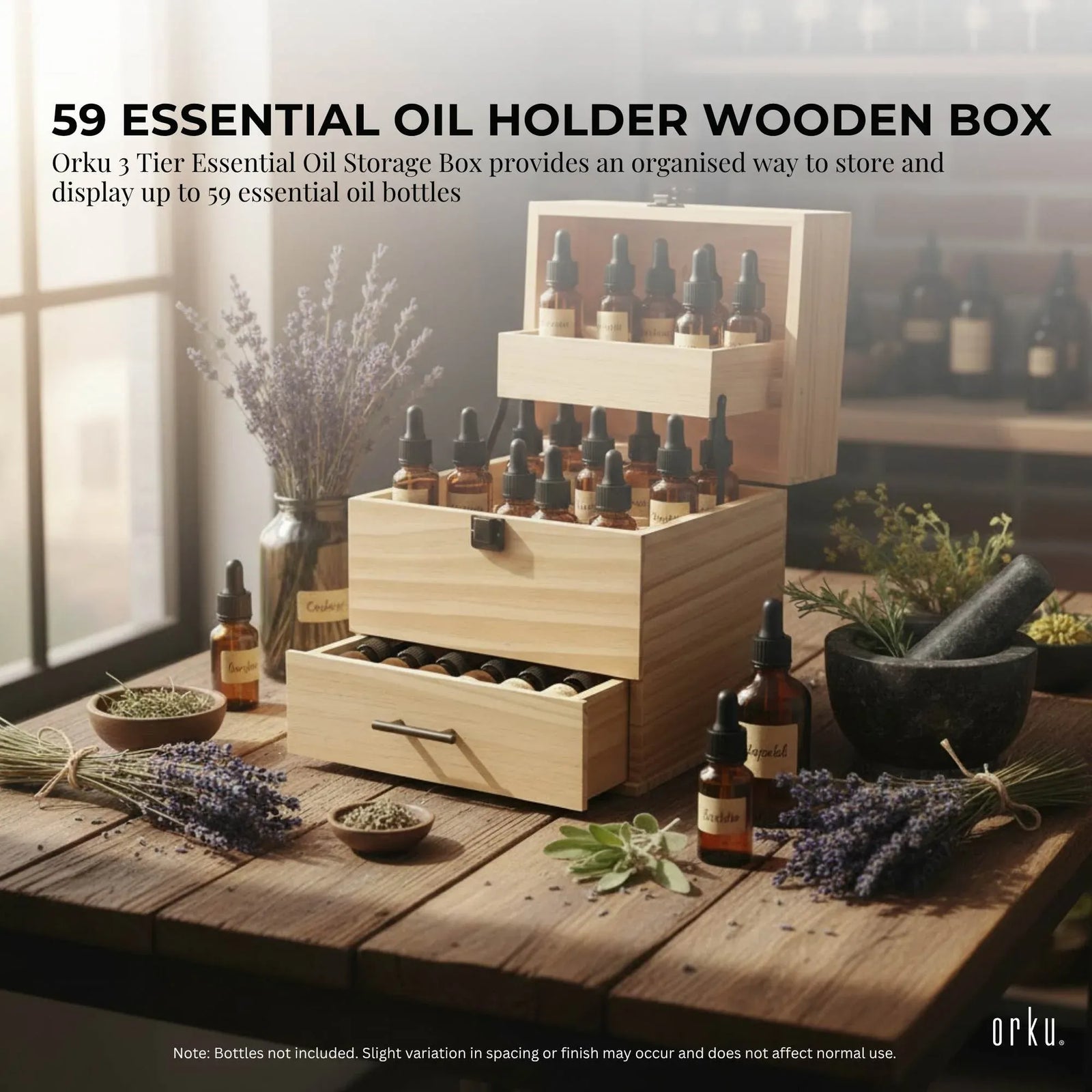59 Essential Oil Bottle Storage Box - Wooden 3 Tier Aromatherapy Organiser
