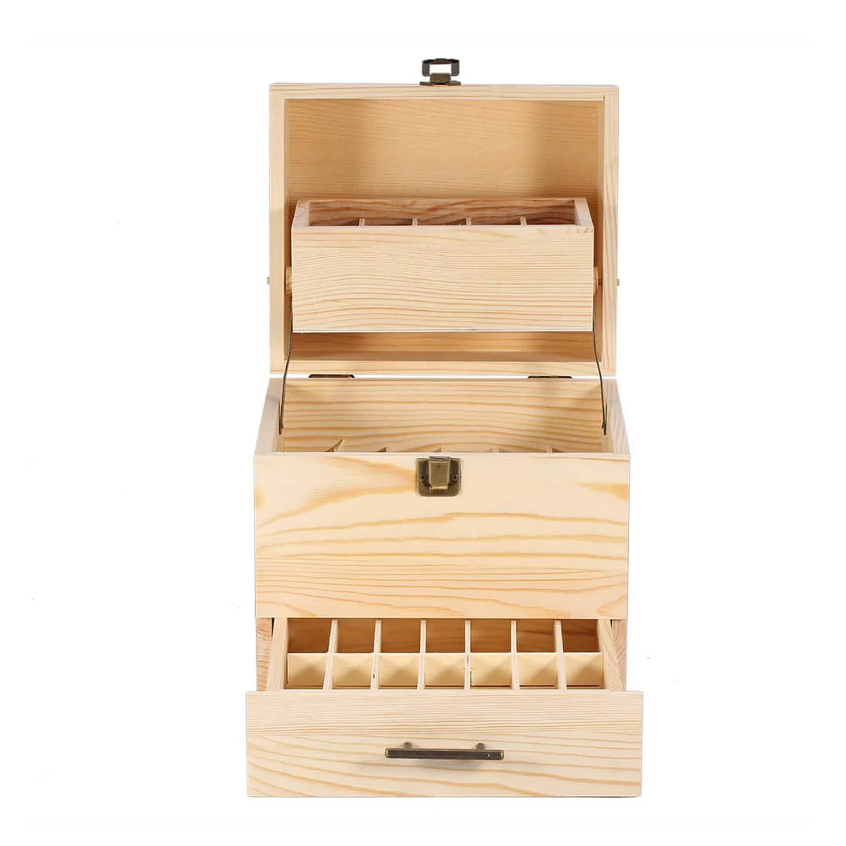 59 Slot Essential Oil Storage Box 3 Tier Pine Wood Organiser with Drawer