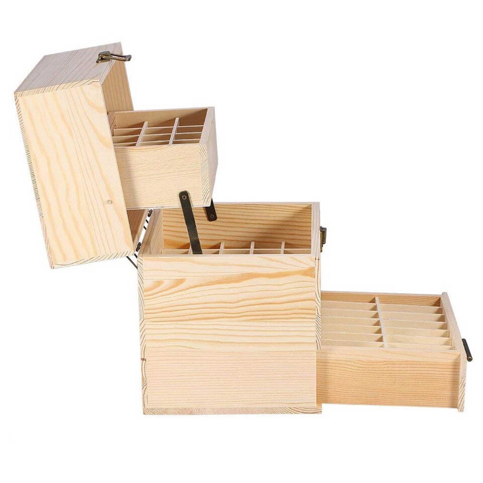 59 Slot Essential Oil Storage Box 3 Tier Pine Wood Organiser with Drawer