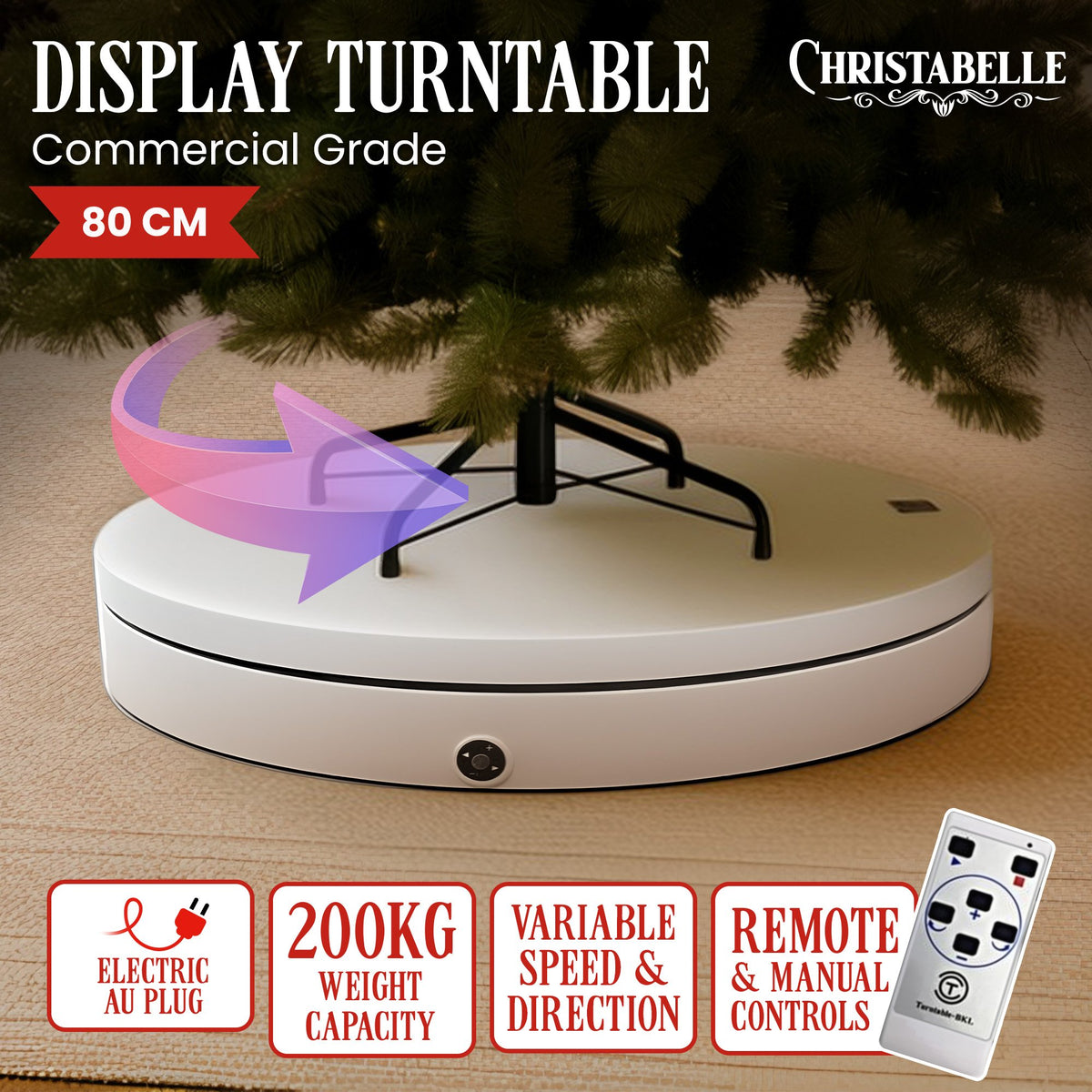 Christabelle 80cm 200kg Commercial Electric Display Turntable Motorised White