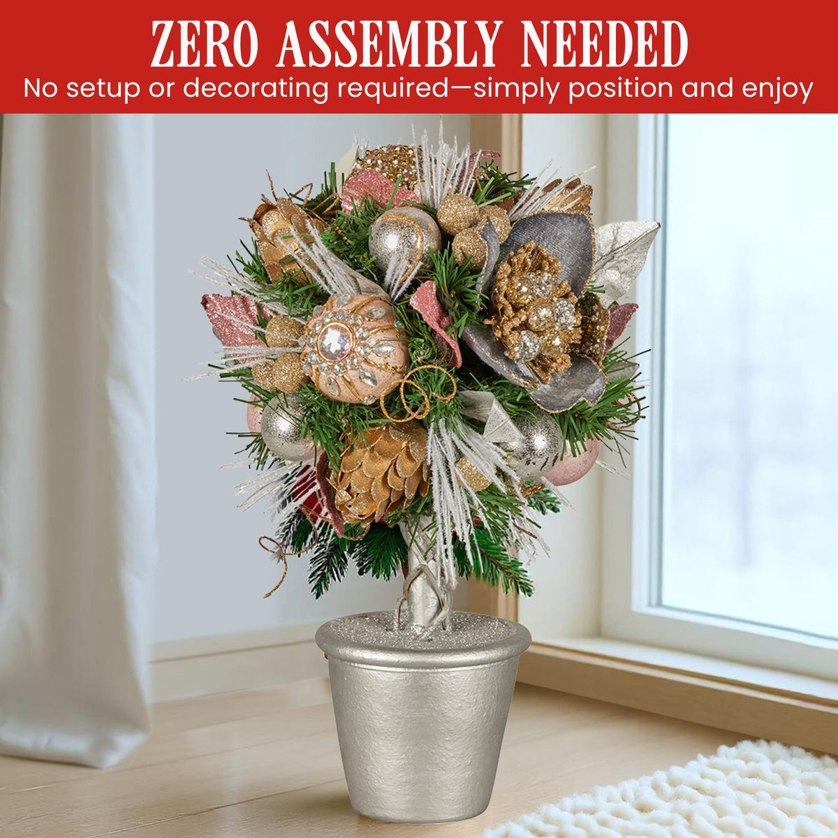 Christabelle 36cm Christmas Tabletop Topiary Tree Jewelled Baubles, Berries, Flowers and Pine Cones Festive Decoration