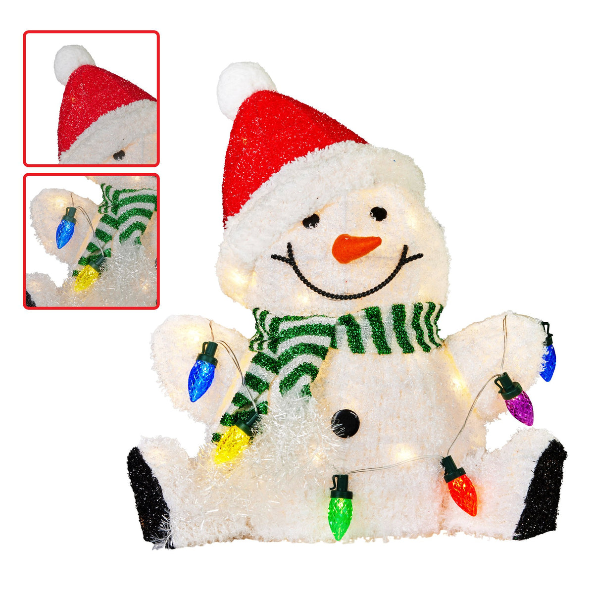 Christabelle Sitting Christmas Snowman Display with Lights - 40cm