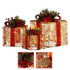Christabelle Set Of 3 Christmas Gift Boxes With Lights - Champagne With Red Bows