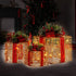 Christabelle Set Of 3 Christmas Gift Boxes With Lights - Champagne With Red Bows