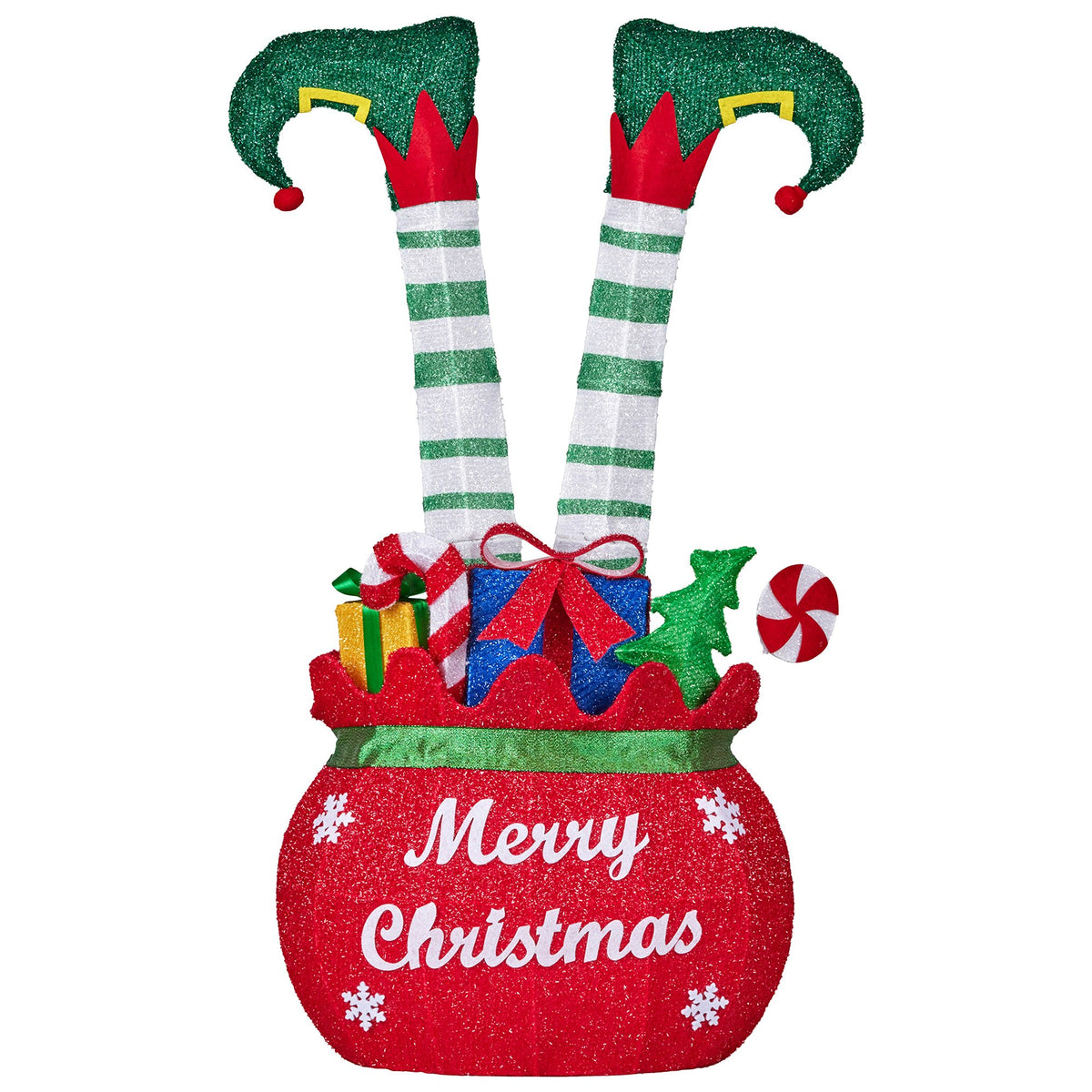 Christabelle Elf in Gift Sack Christmas Display Warm White LED Lights 86cm for Decoration w/Wire Frame Construction