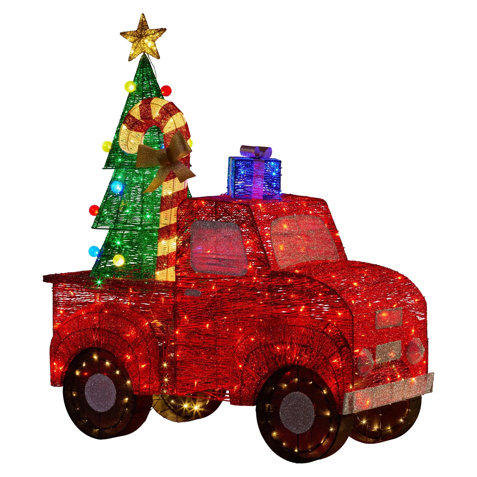 1.4m Christmas Tree Truck Indoor Outdoor Display Decoration LED Lights Front Yard Lawn Statue Ornament
