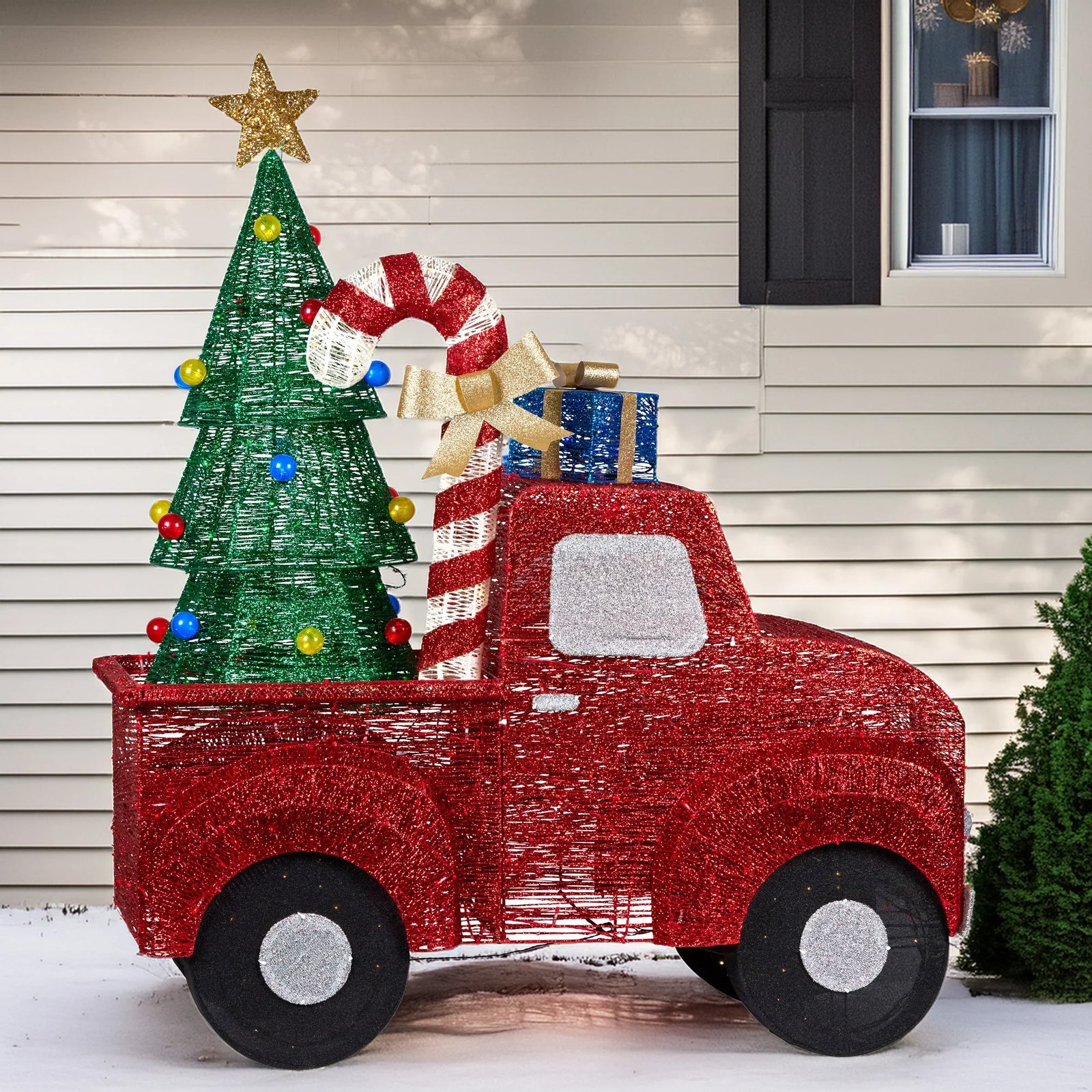 1.4m Christmas Tree Truck Indoor Outdoor Display Decoration LED Lights Front Yard Lawn Statue Ornament