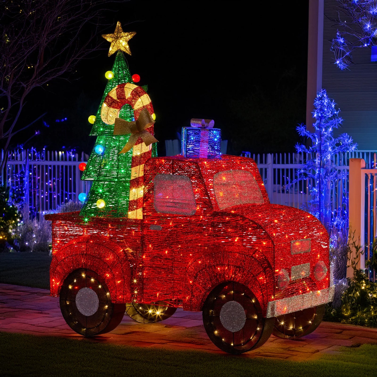 1.4m Christmas Tree Truck Indoor Outdoor Display Decoration LED Lights Front Yard Lawn Statue Ornament