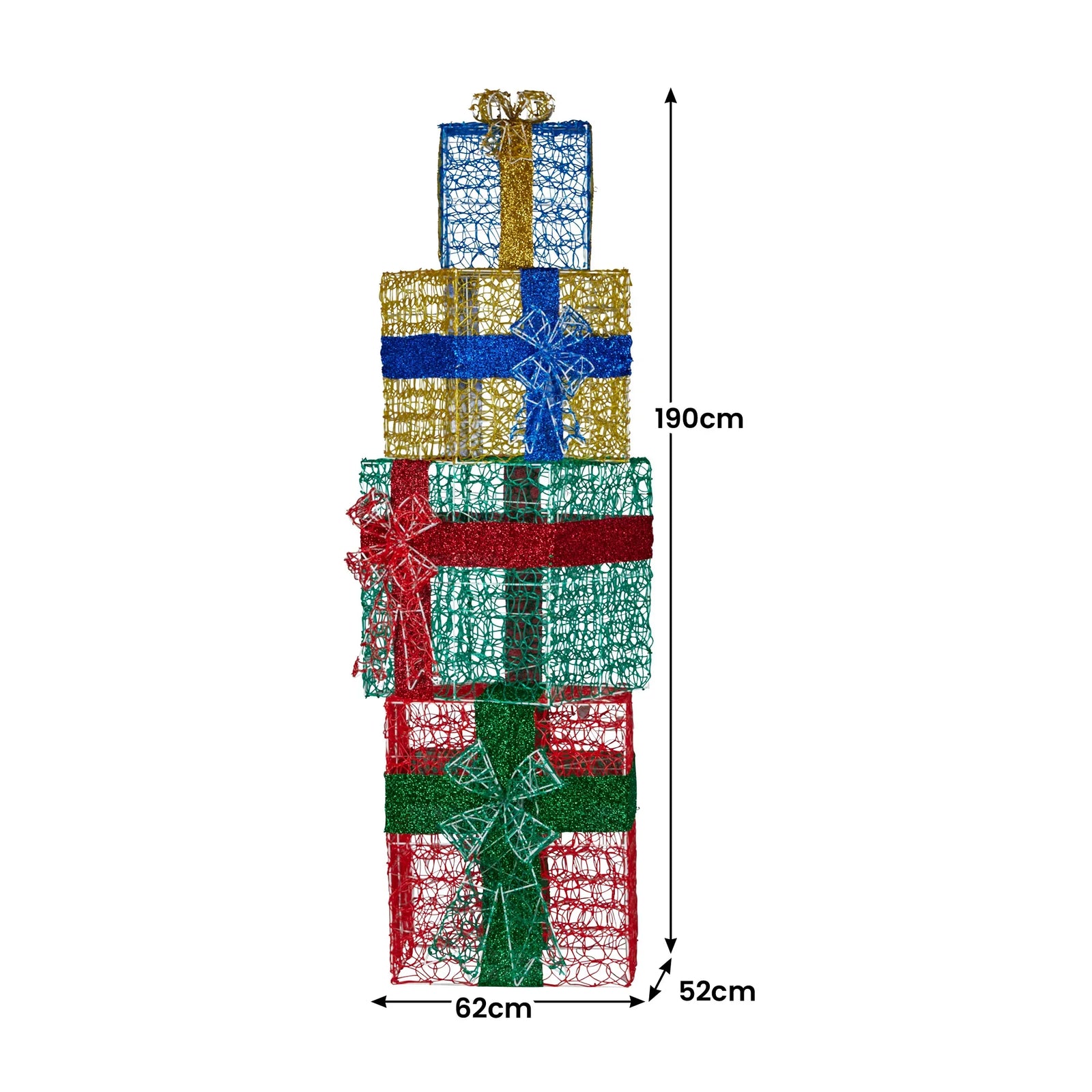 190cm 4-piece Gift Stack Box Christmas Decor Bows Led Lights Xmas