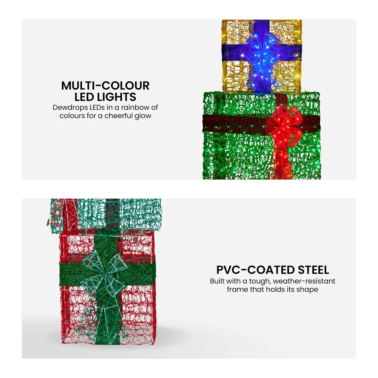 190cm 4-piece Gift Stack Box Christmas Decor Bows Led Lights Xmas
