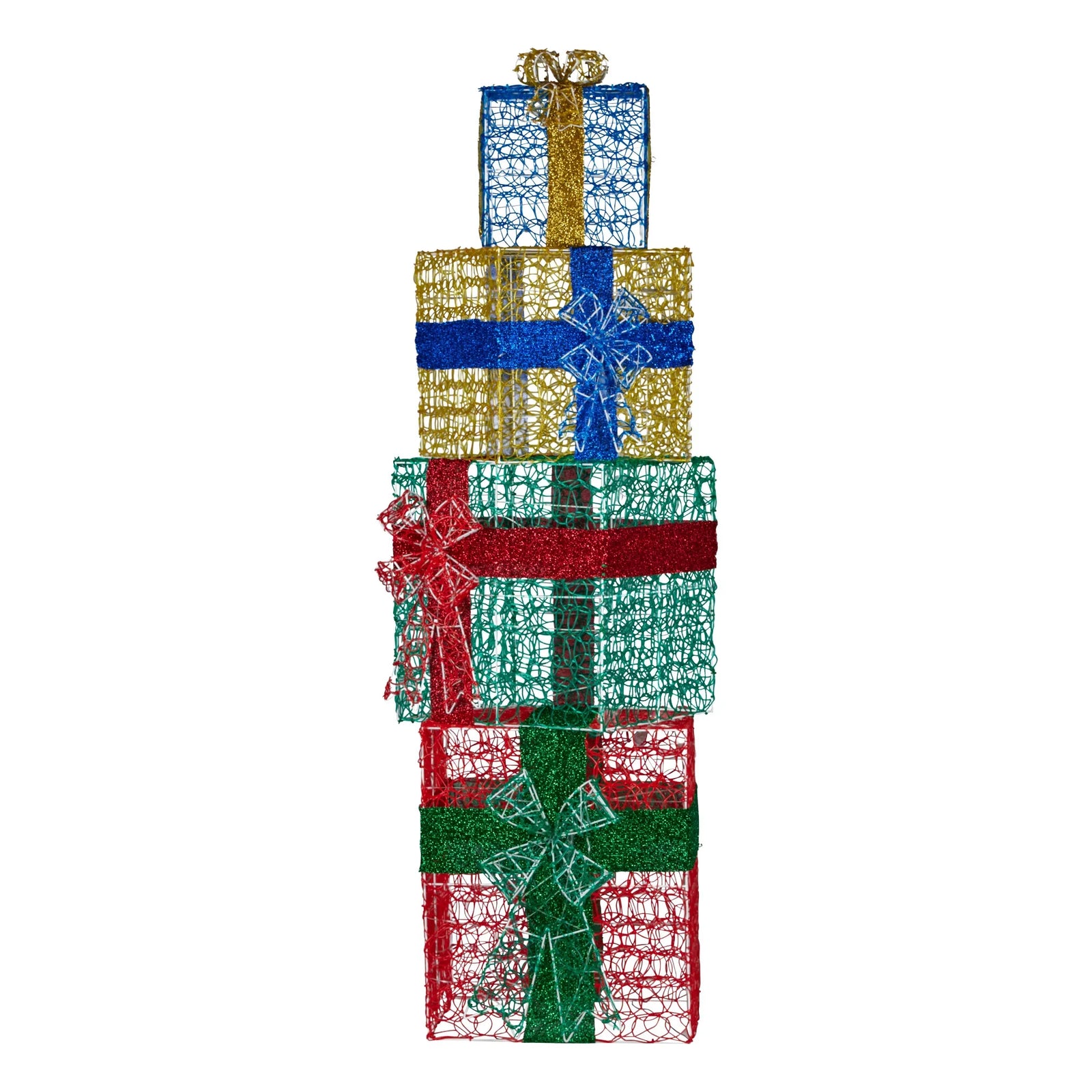 190cm 4-piece Gift Stack Box Christmas Decor Bows Led Lights Xmas