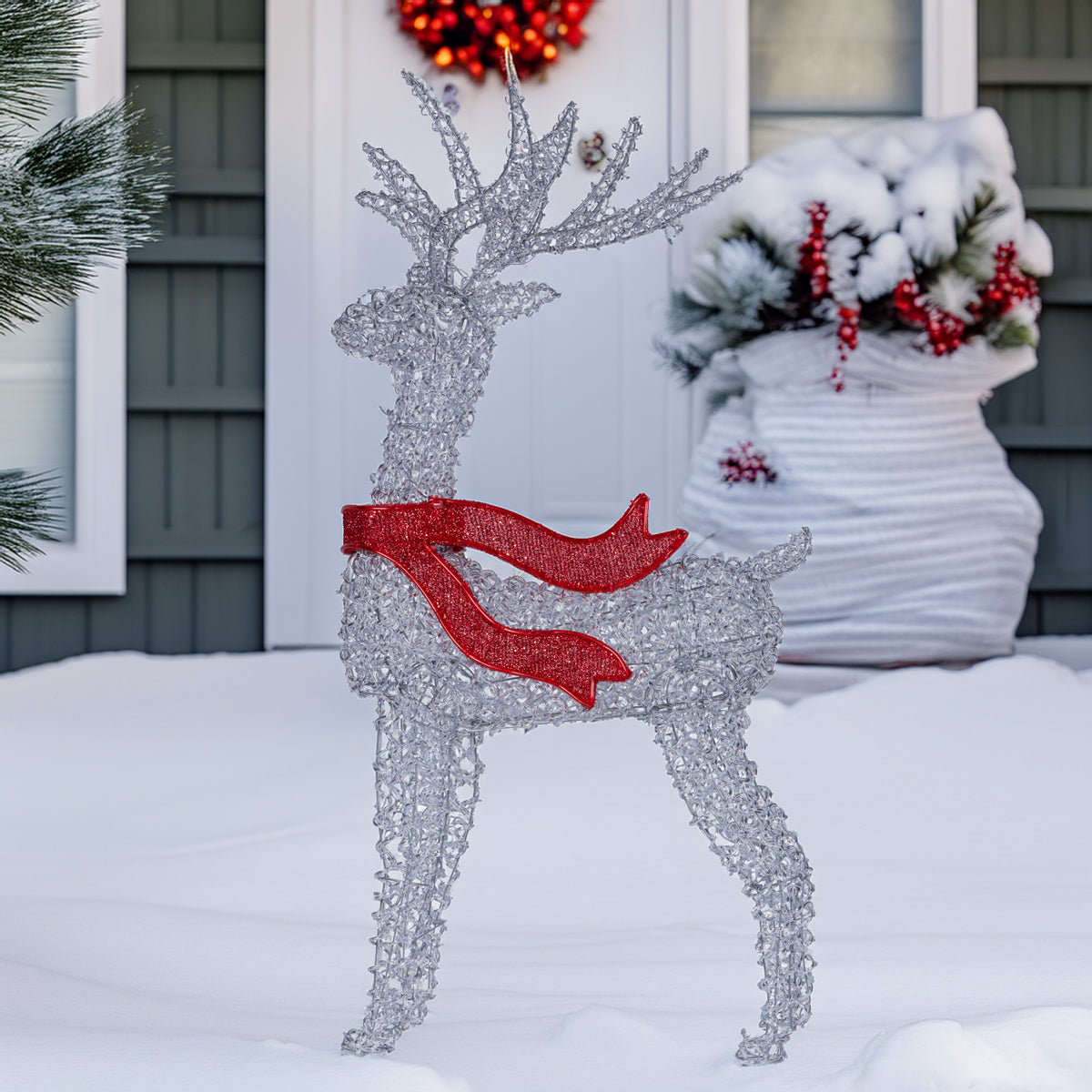 Christabelle Large 1.5m Christmas Reindeer Outdoor Indoor Light-Up Display Decoration Lawn Statue LED Lights Red Bow