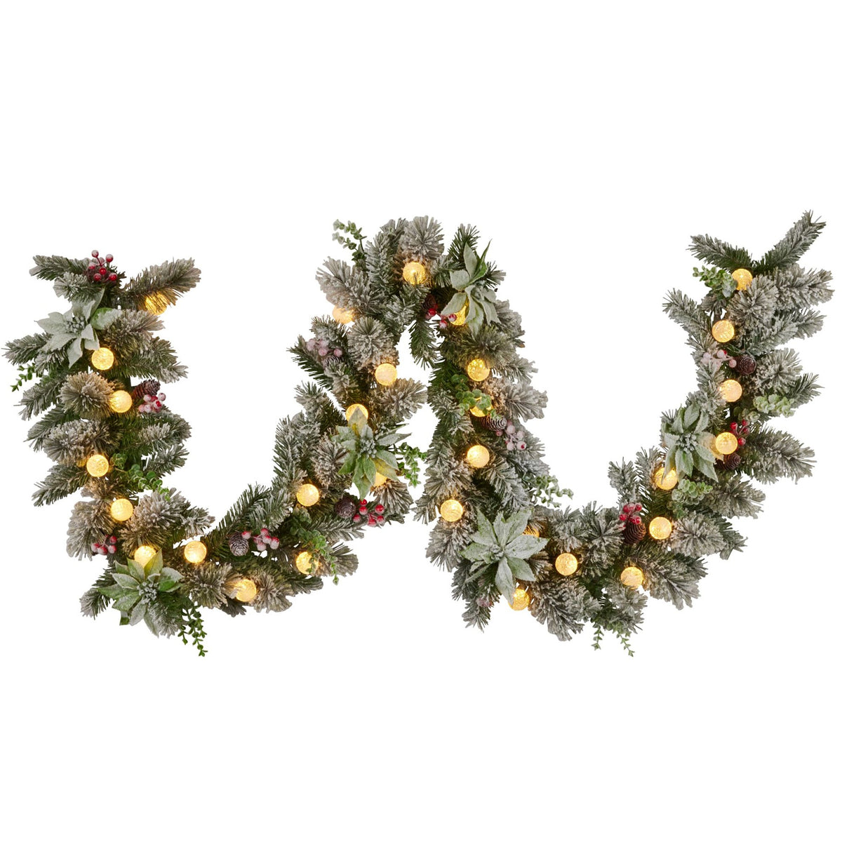 Christabelle 2.7m Snowy Christmas Garland with LED Coloured Baubles Lights Tree Decoration Ornament