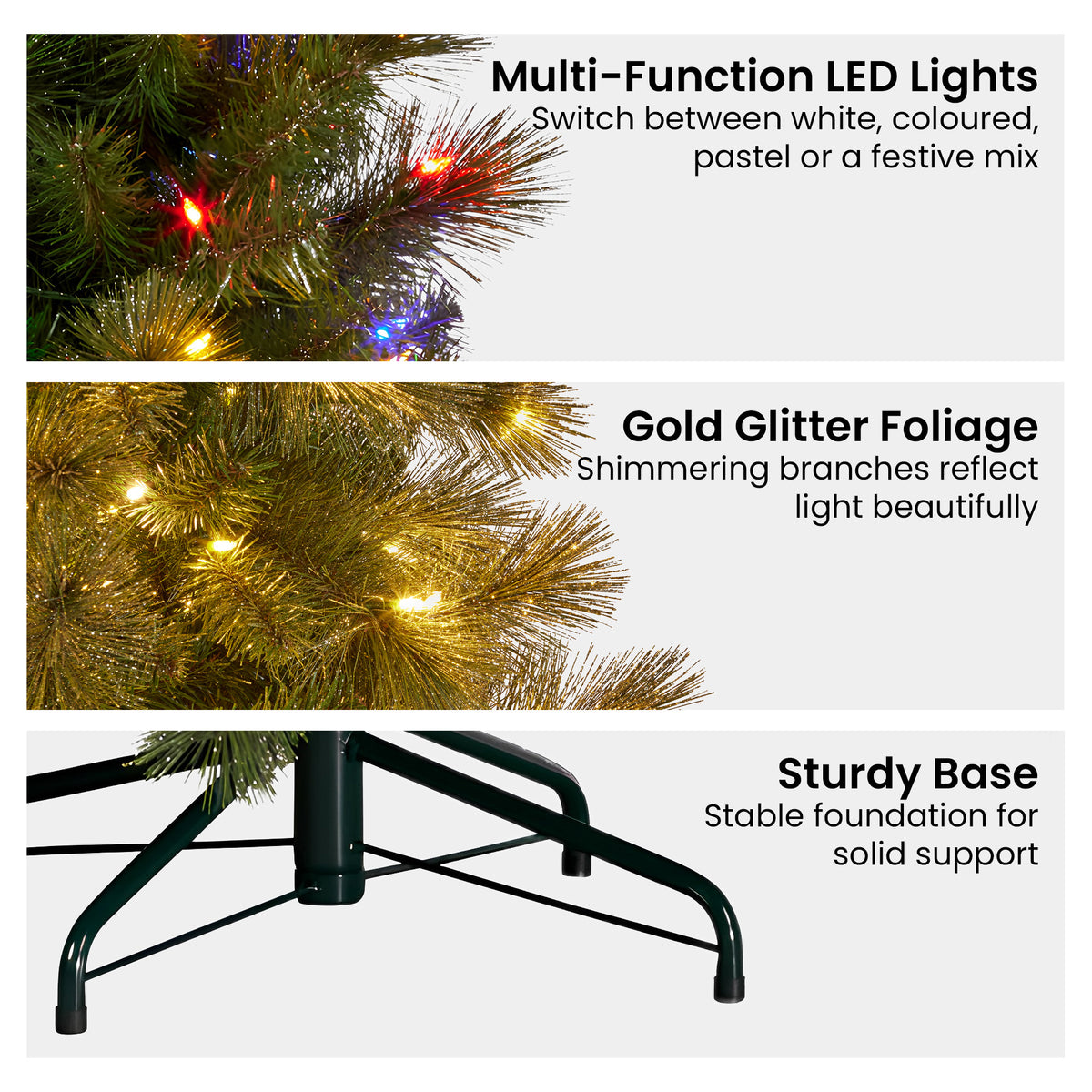 Christabelle 7.5ft Christmas Tree Glittery Gold Pine Led Multi-functional Lights