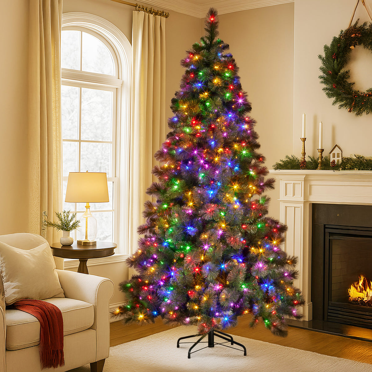 Christabelle 9ft Christmas Tree Glittery Gold Pine Needles 850 Led Lights Xmas