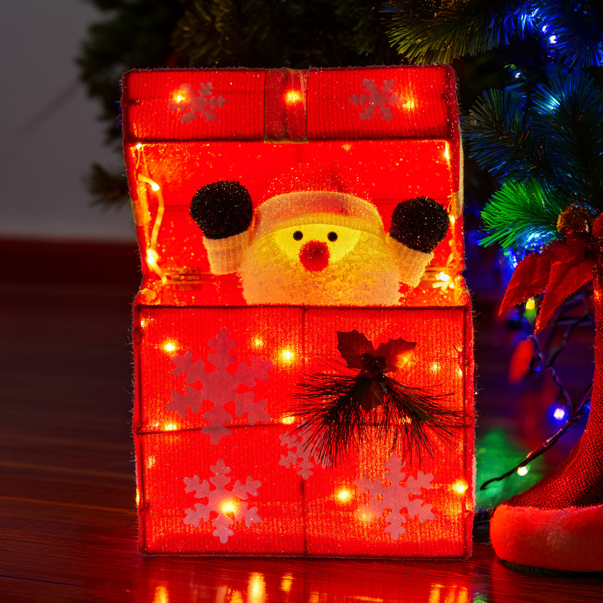 Christabelle Animated Santa Gift Box LED Christmas Tree Decoration Xmas Ornament